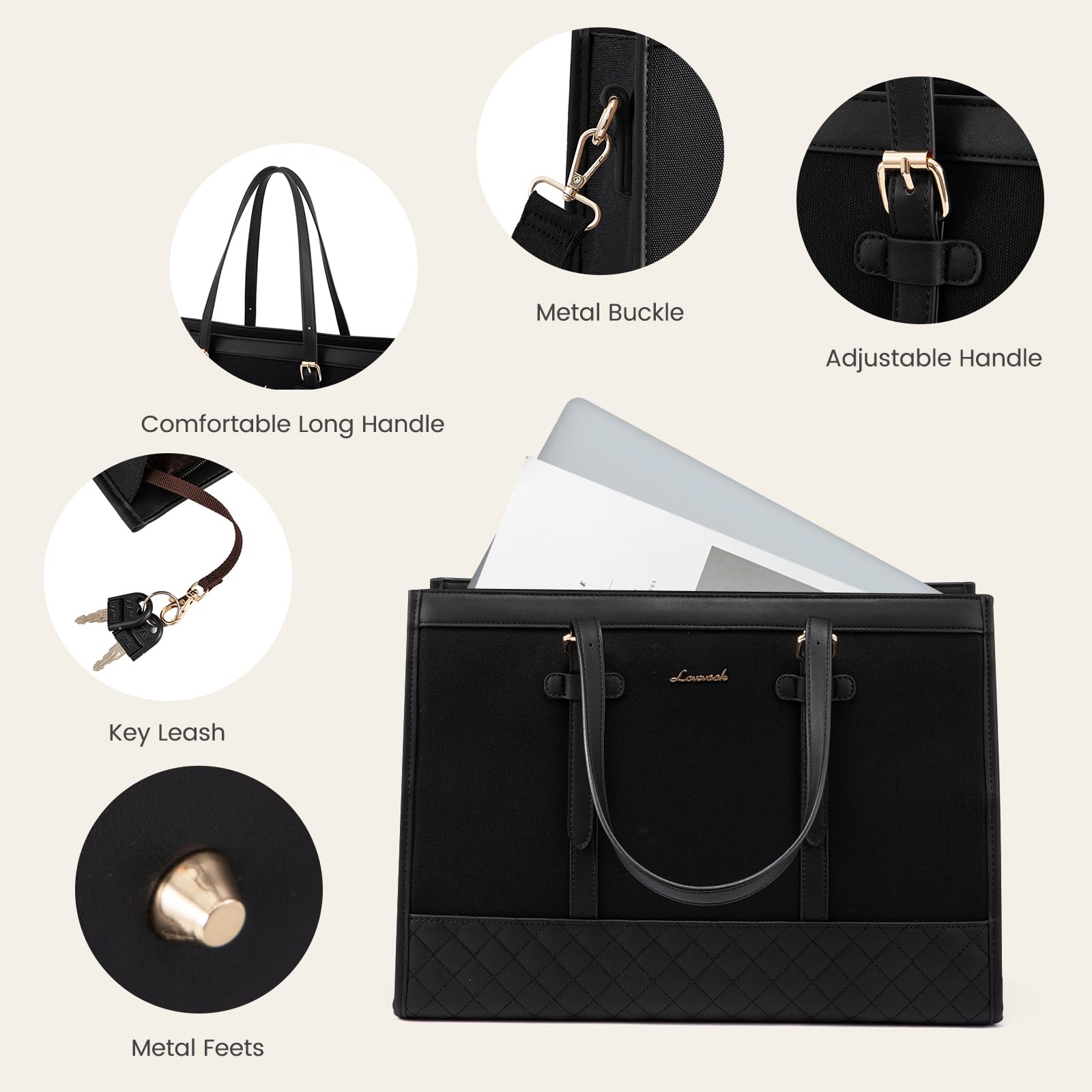 Foto 5 | Bolsa De Lona Para Portátil Lovevook Para Mujer De 15,6 Pulgadas, Bolsa De Trabajo De Gran Capacidad - Venta Interna