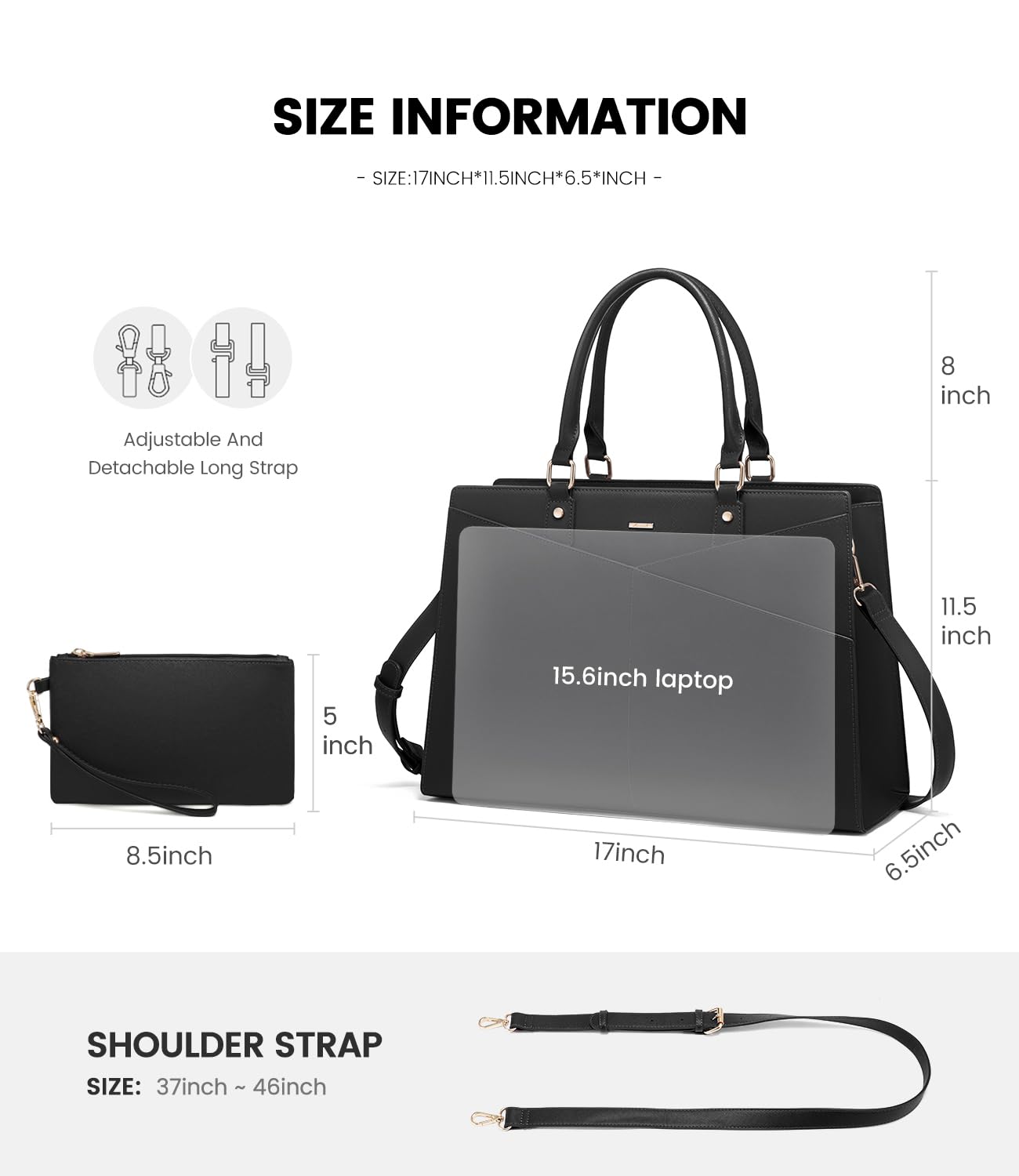 Foto 5 pulgar | Bolso De Mano Para Portátil Lovevook Leather Business 15.6 Pulgadas Negro Para Mujer - Venta Internacional.
