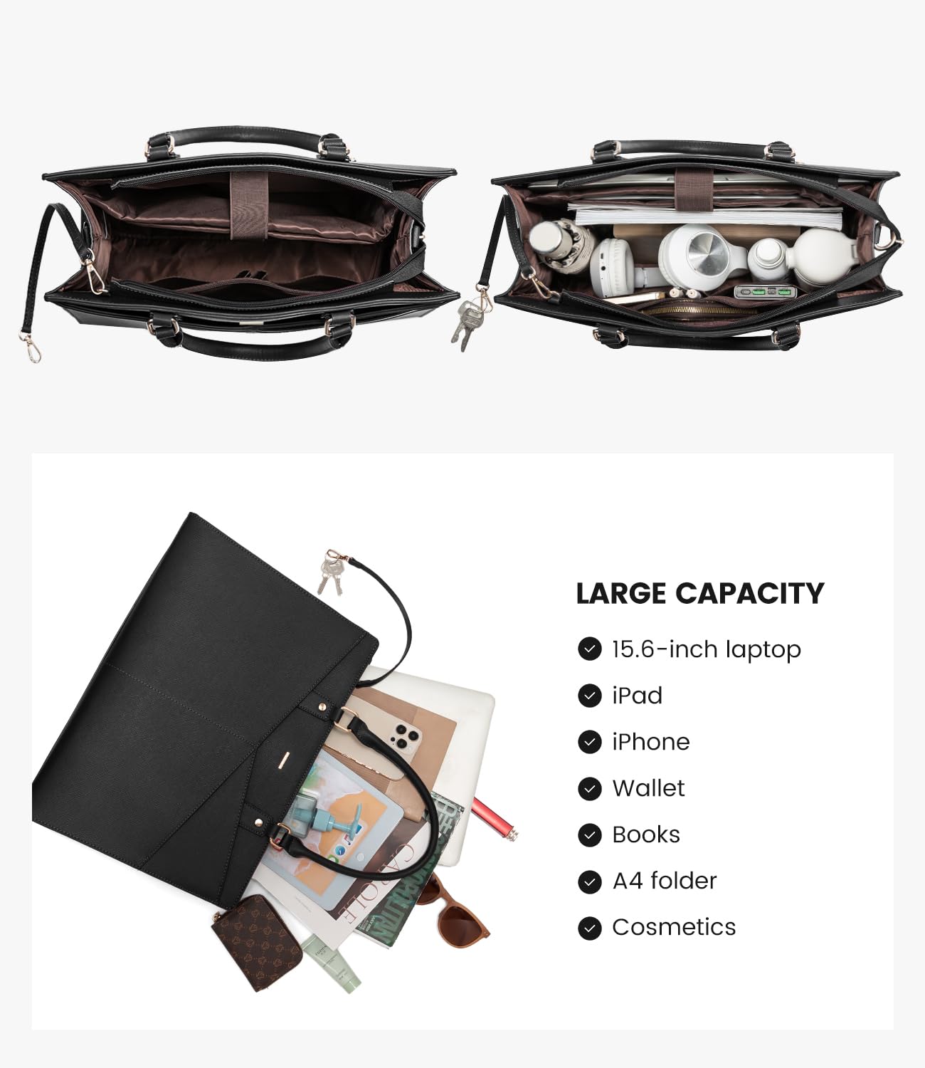 Foto 6 | Bolso De Mano Para Portátil Lovevook Leather Business 15.6 Pulgadas Negro Para Mujer - Venta Internacional.