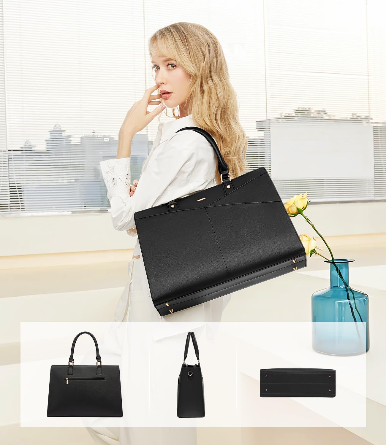 Foto 8 pulgar | Bolso De Mano Para Portátil Lovevook Leather Business 15.6 Pulgadas Negro Para Mujer - Venta Internacional.