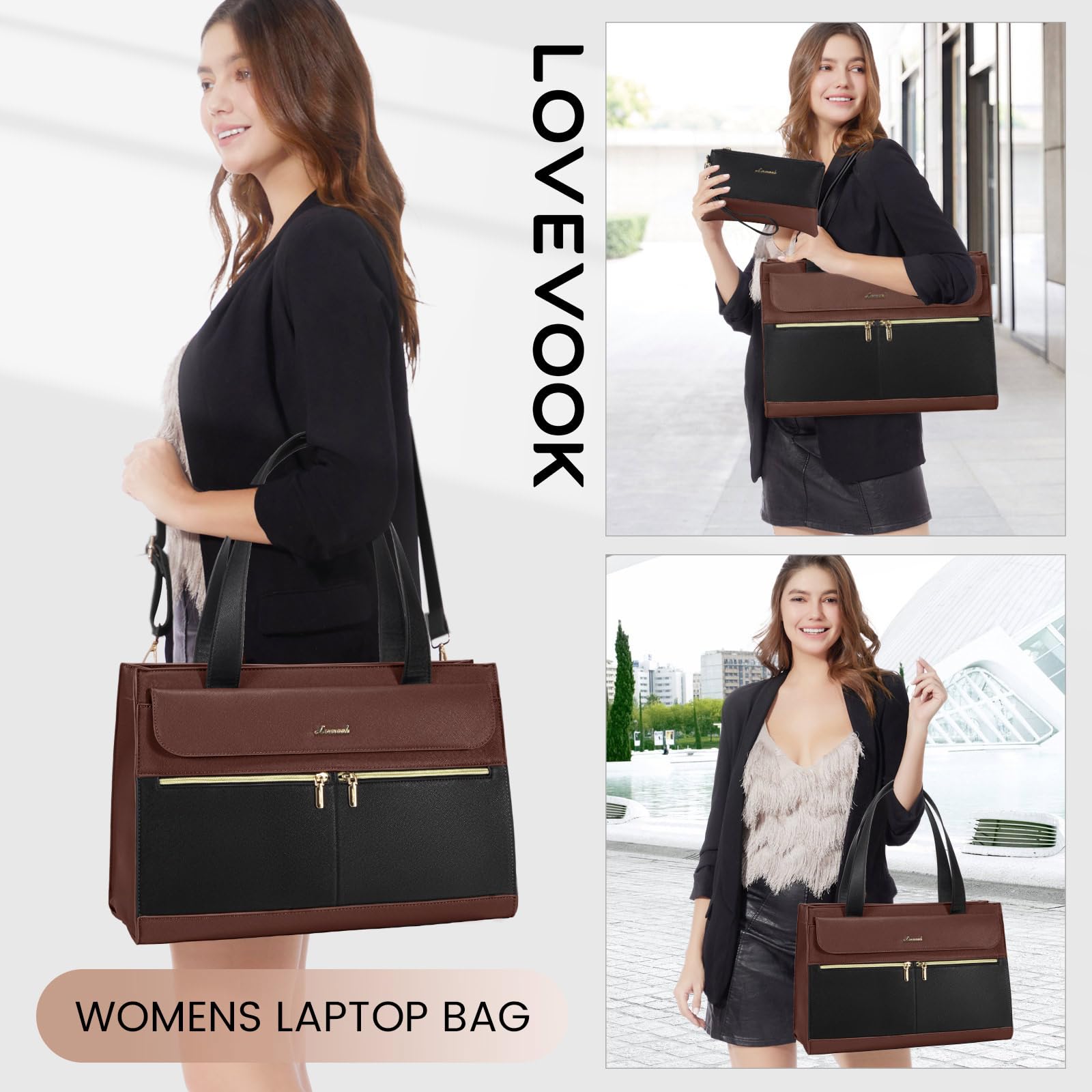 Foto 3 pulgar | Maletín Para Portátil Lovevook Para Mujer, Impermeable, Negro Y Marrón - Venta Internacional.