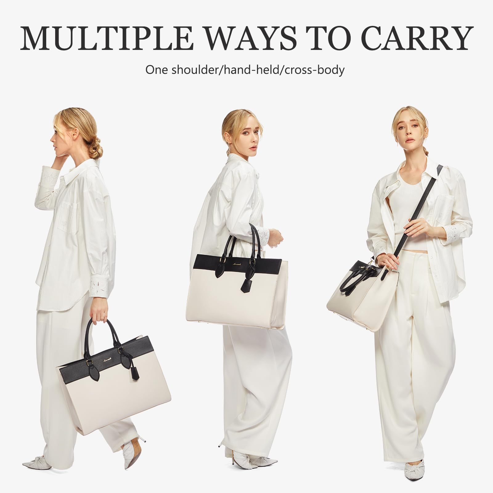 Foto 7 | Bolsa Para Portátil Lovevook Para Mujer, 15.6 Pulgadas, Piel Impermeable, Color Beige - Venta Internacional.