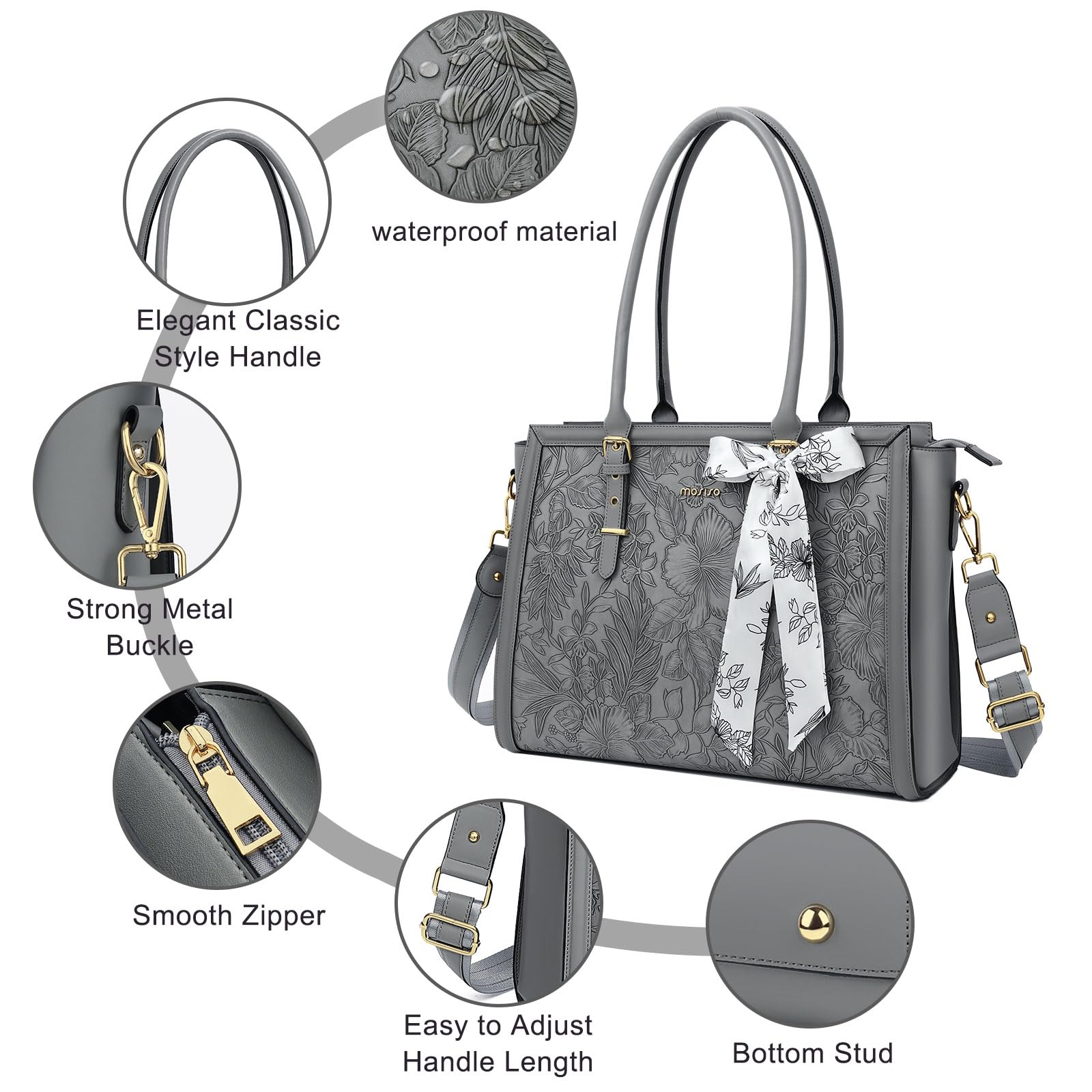 Foto 3 | Bolsa De Mano Mosiso Para Portátil Para Mujer De 17 A 17 Pulgadas, Piel Sintética, Gris - Venta Internacional.