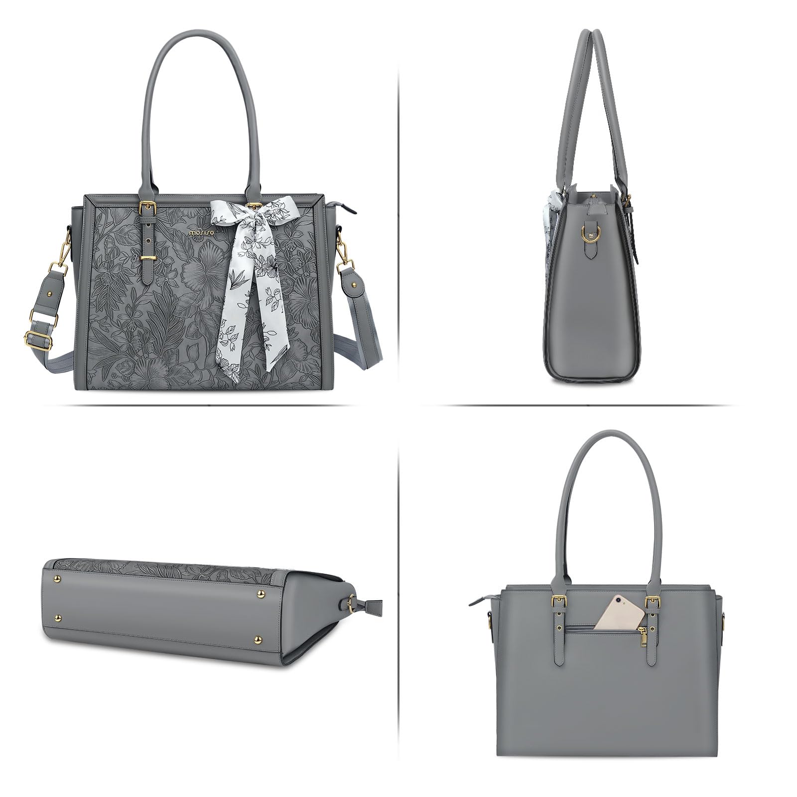 Foto 4 | Bolsa De Mano Mosiso Para Portátil Para Mujer De 17 A 17 Pulgadas, Piel Sintética, Gris - Venta Internacional.