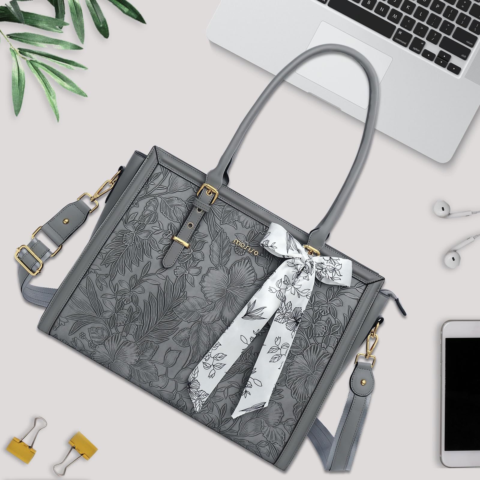 Foto 7 | Bolsa De Mano Mosiso Para Portátil Para Mujer De 17 A 17 Pulgadas, Piel Sintética, Gris - Venta Internacional.