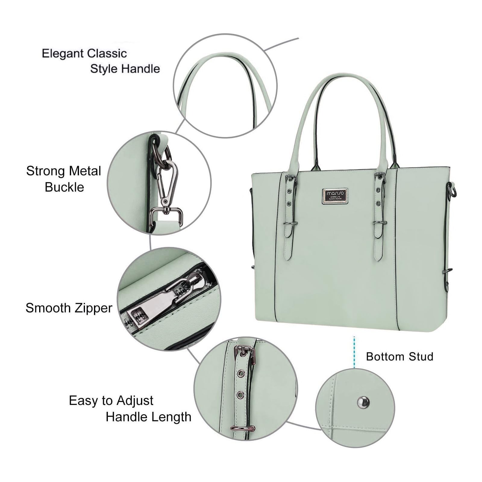 Foto 4 pulgar | Bolsa Mosiso De Piel Sintética Para Portátil Para Mujer De 17 A 17 Pulgadas, Color Verde - Venta Internacional.