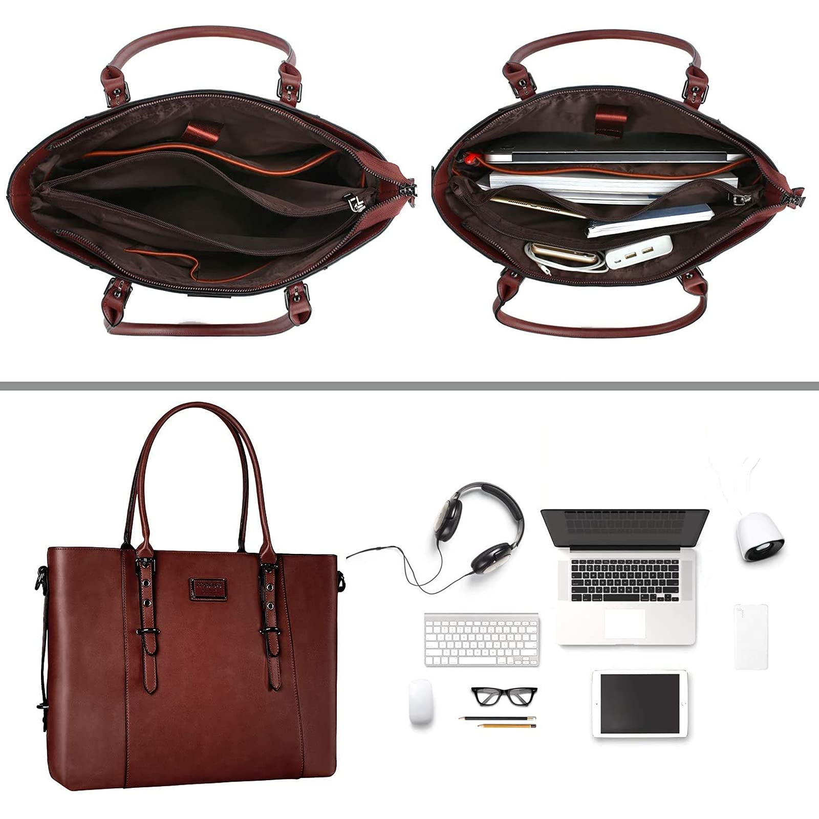 Foto 3 | Bolsa Mosiso Para Portátil, Piel Sintética, 17-17,3 Pulgadas, Impermeable, Marrón - Venta Internacional.