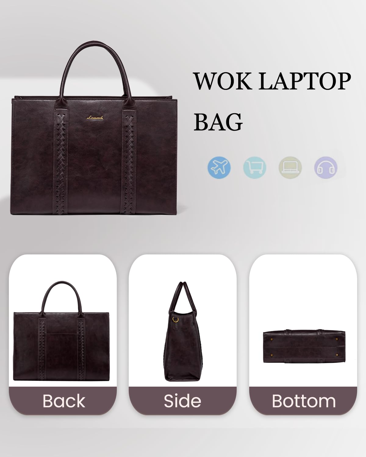 Foto 5 | Bolsa De Mano Para Portátil Lovevook, Piel Vintage, 15.6 Pulgadas, Impermeable - Venta Internacional.