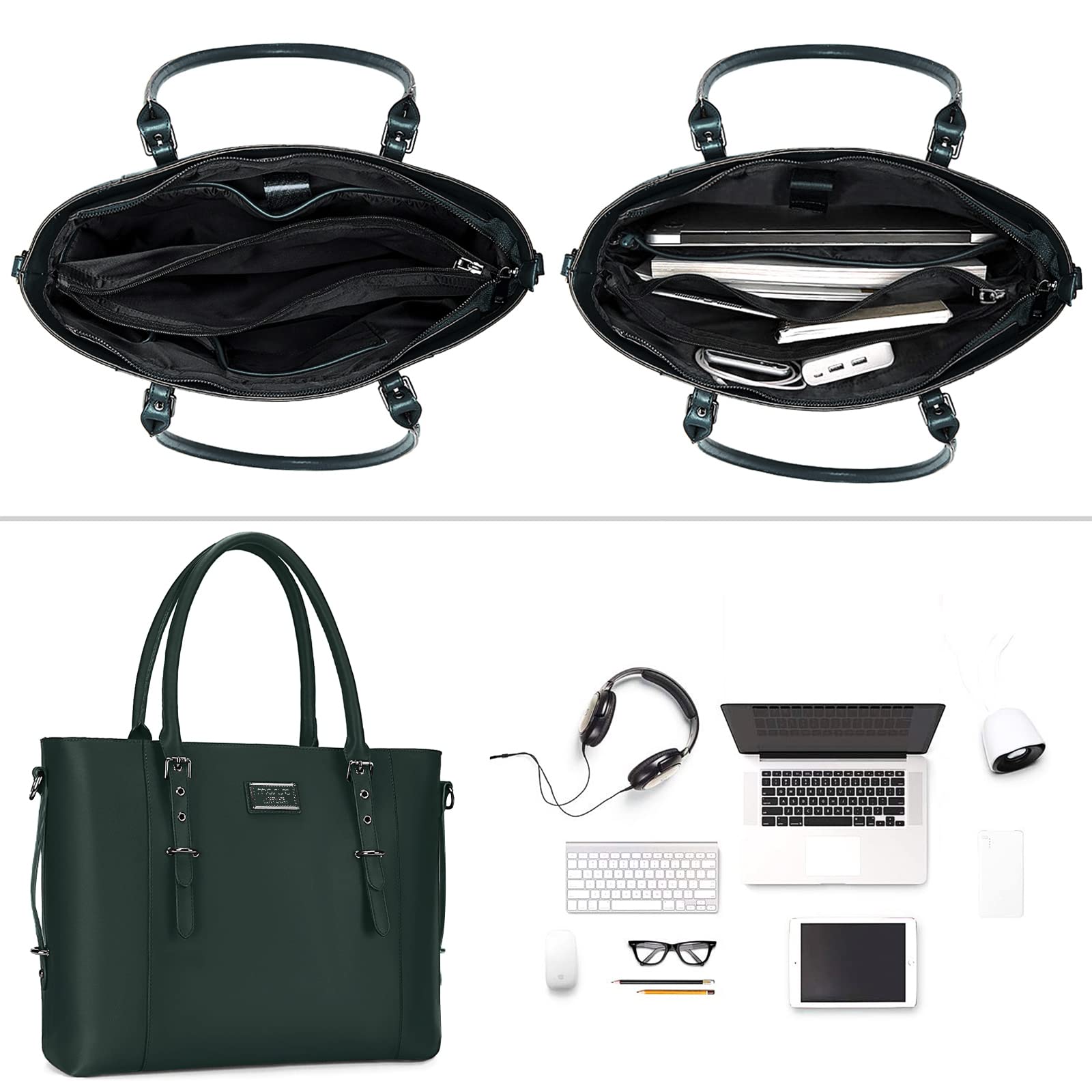 Foto 2 | Bolsa Mosiso De Piel Sintética Para Portátil Para Mujer De 17 A 17 Pulgadas, Color Verde - Venta Internacional.