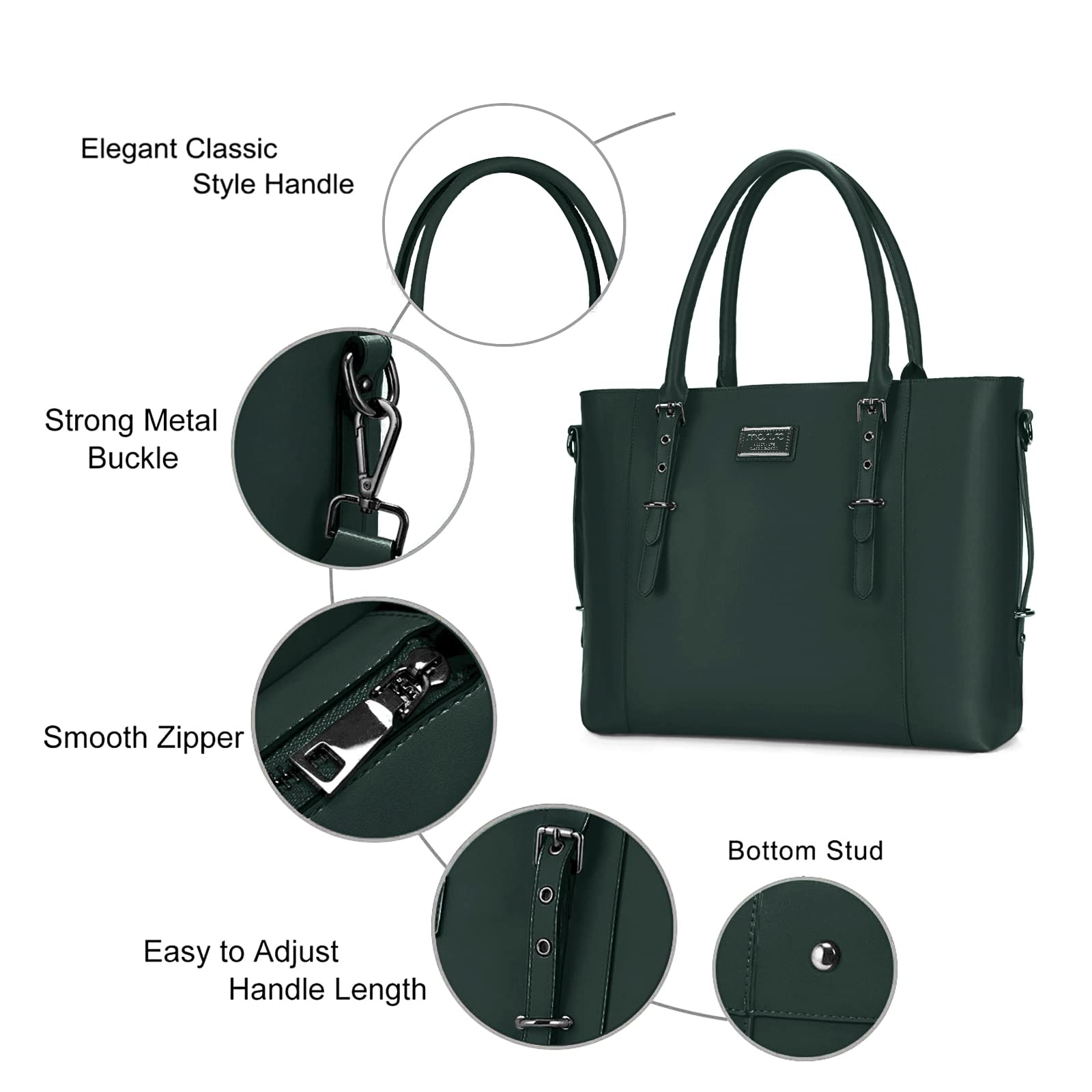 Foto 4 pulgar | Bolsa Mosiso De Piel Sintética Para Portátil Para Mujer De 17 A 17 Pulgadas, Color Verde - Venta Internacional.