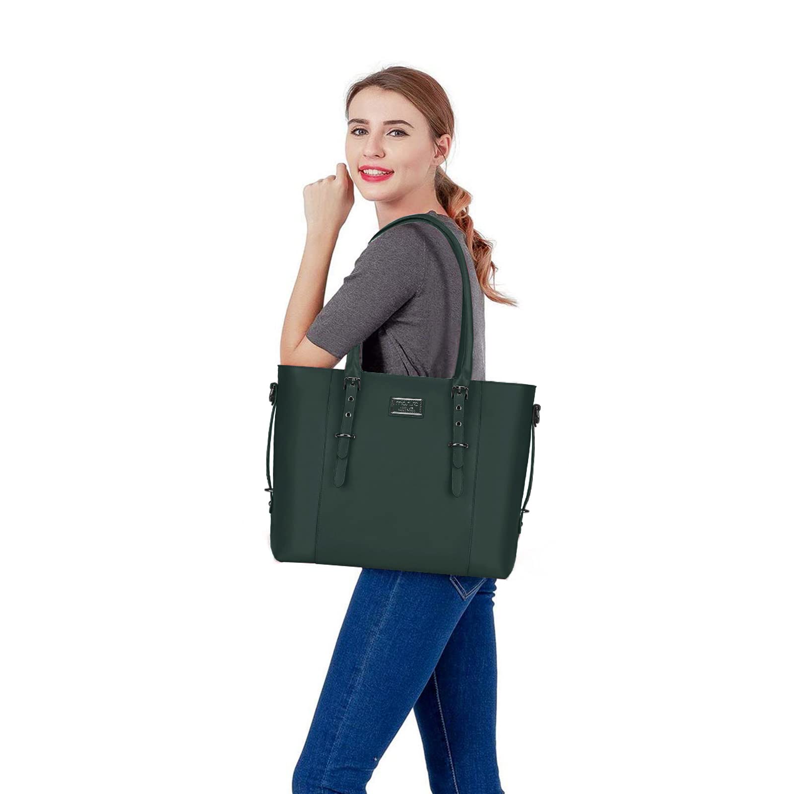 Foto 6 pulgar | Bolsa Mosiso De Piel Sintética Para Portátil Para Mujer De 17 A 17 Pulgadas, Color Verde - Venta Internacional.