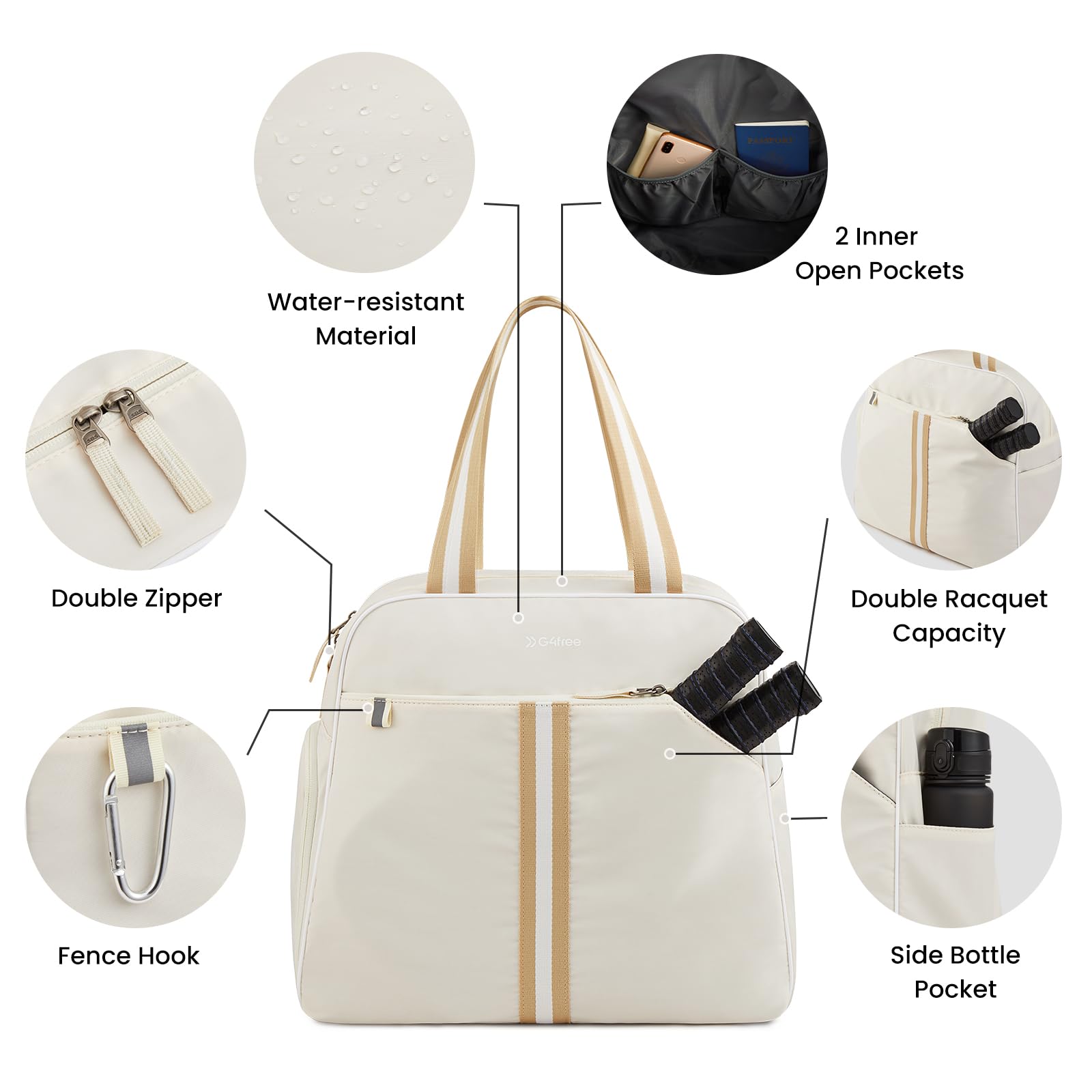 Foto 5 pulgar | Mochila Pickleball Bag G4free, Impermeable, Color Marfil - Venta Internacional.