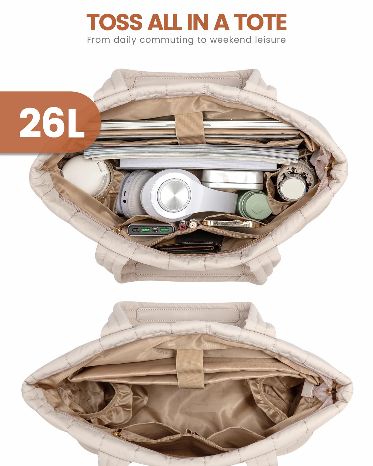 Foto 3 | Bolso De Mano Lovevook Puffer Para Mujer Con Portátil De 15,6 Pulgadas, Color Marrón - Venta Internacional.