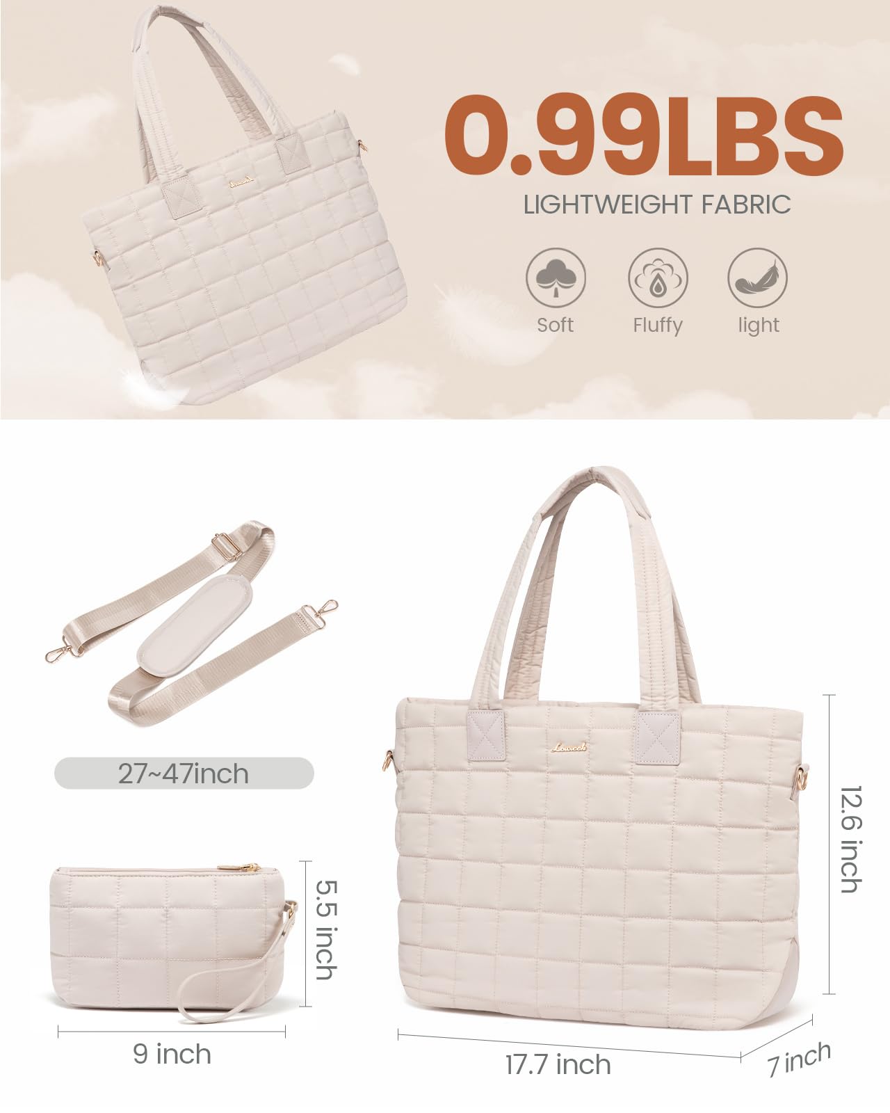 Foto 4 | Bolso De Mano Lovevook Puffer Para Mujer Con Portátil De 15,6 Pulgadas, Color Marrón - Venta Internacional.
