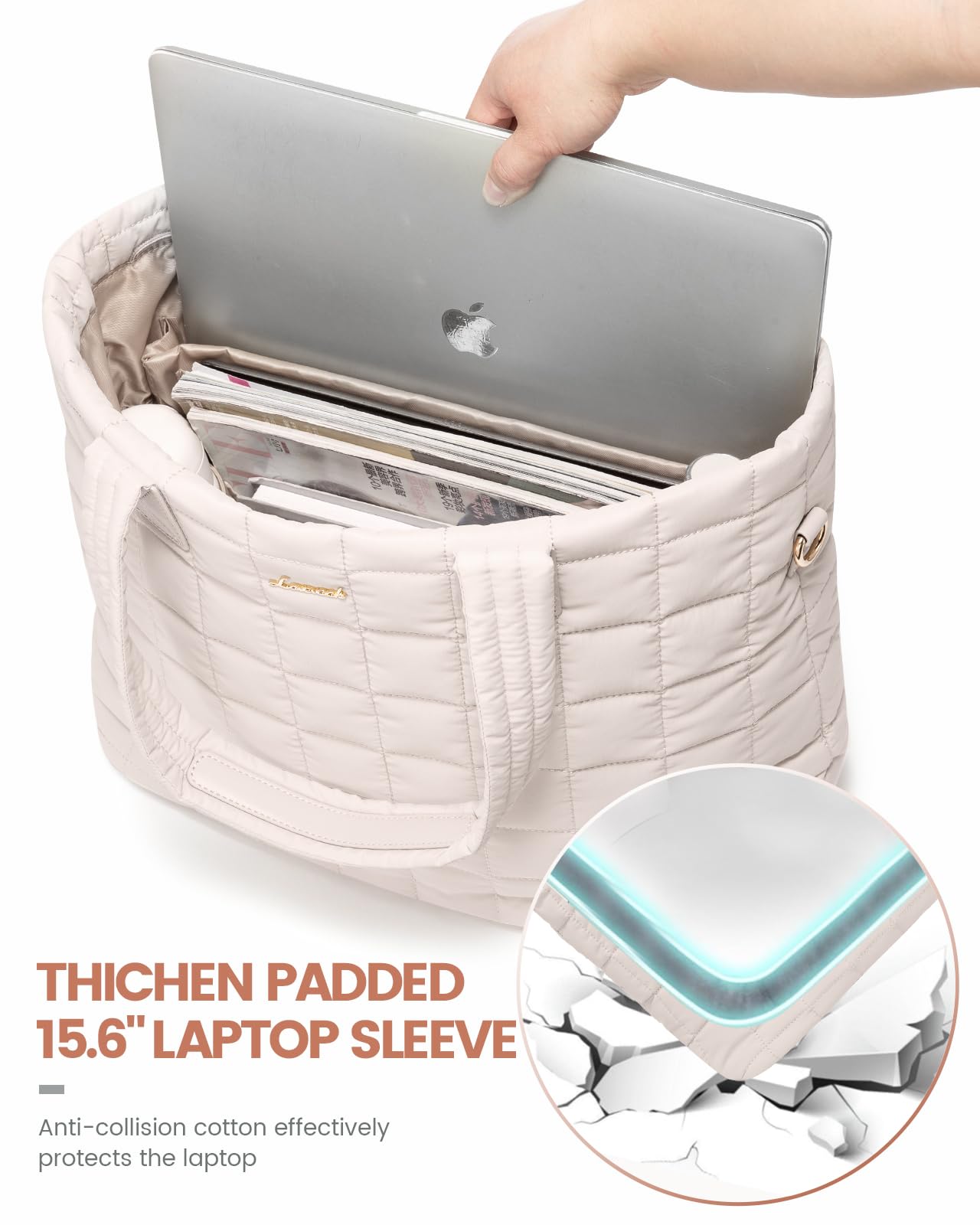 Foto 5 | Bolso De Mano Lovevook Puffer Para Mujer Con Portátil De 15,6 Pulgadas, Color Marrón - Venta Internacional.