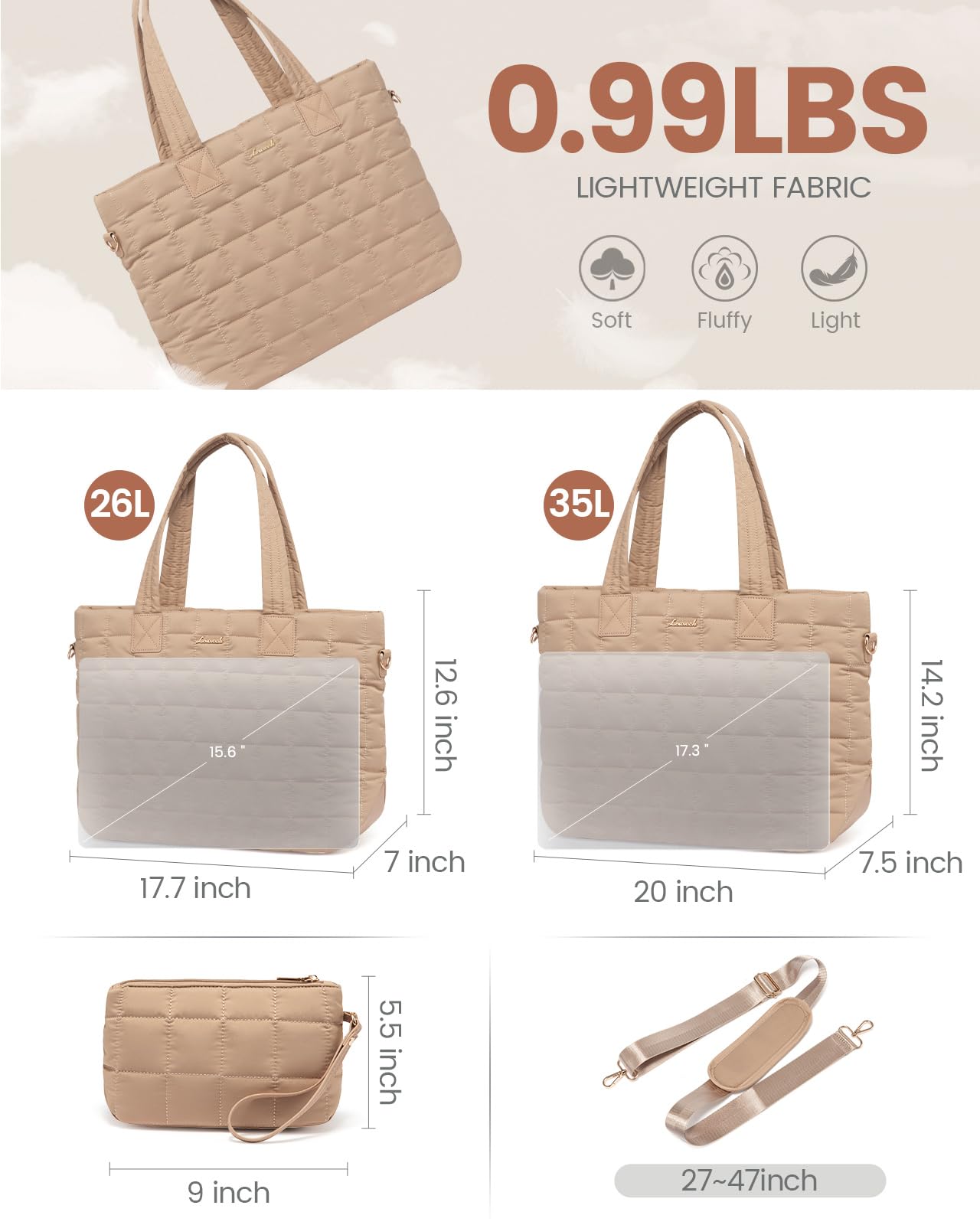 Foto 5 pulgar | Bolso De Mano Lovevook Puffer Para Portátil De 15.6 Pulgadas Para Mujer, Color Marrón - Venta Internacional.