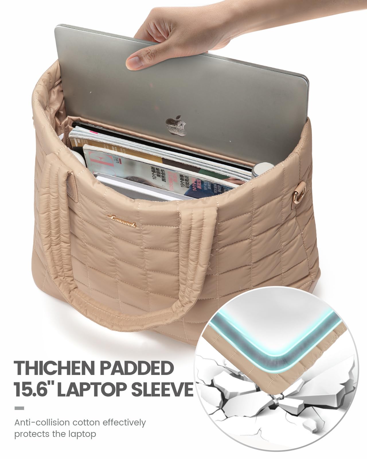 Foto 6 pulgar | Bolso De Mano Lovevook Puffer Para Portátil De 15.6 Pulgadas Para Mujer, Color Marrón - Venta Internacional.