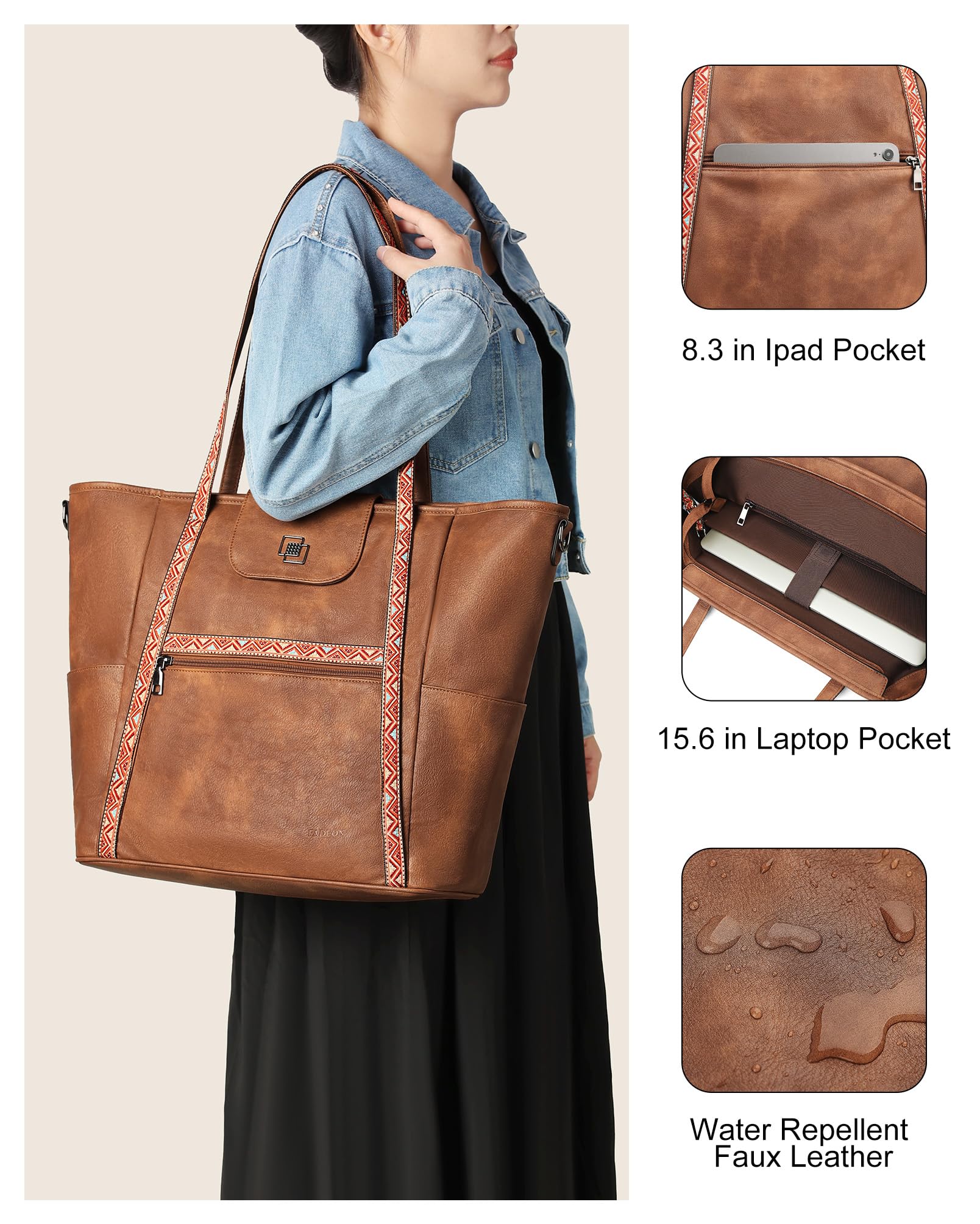 Foto 5 pulgar | Bolsa Fadeon Para Portátil, Tamaño Grande, Piel, Para Mujer, Color Marrón - Venta Internacional.