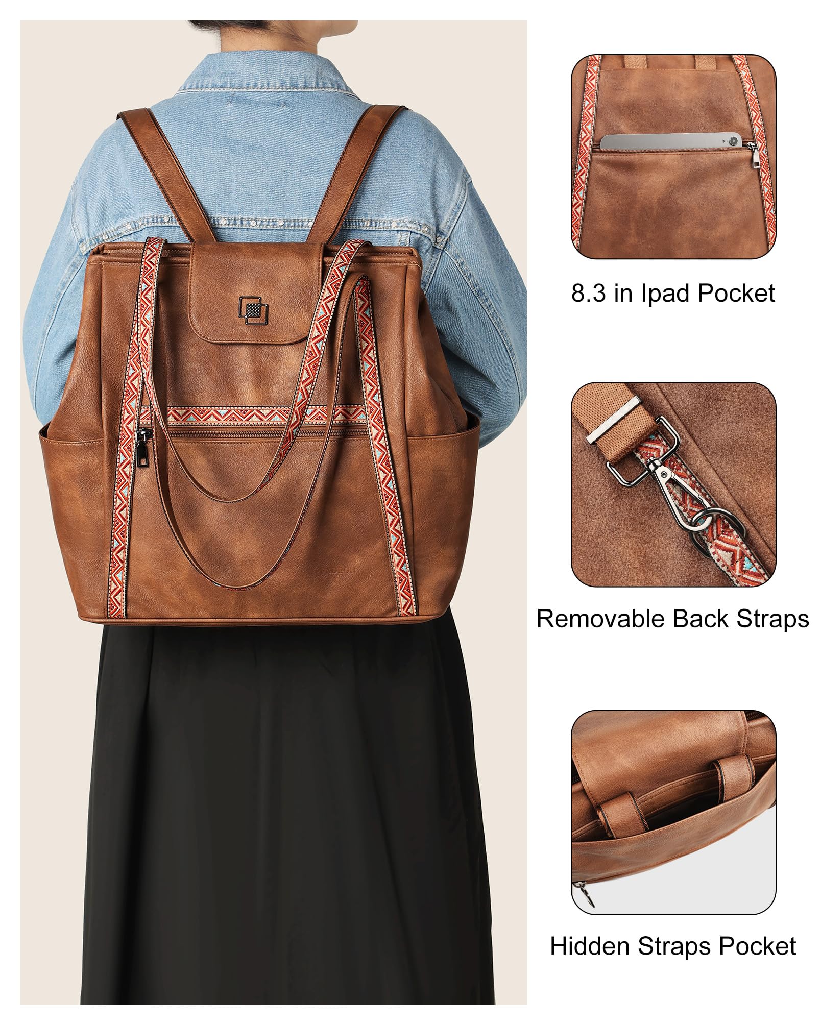 Foto 6 pulgar | Bolsa Fadeon Para Portátil, Tamaño Grande, Piel, Para Mujer, Color Marrón - Venta Internacional.