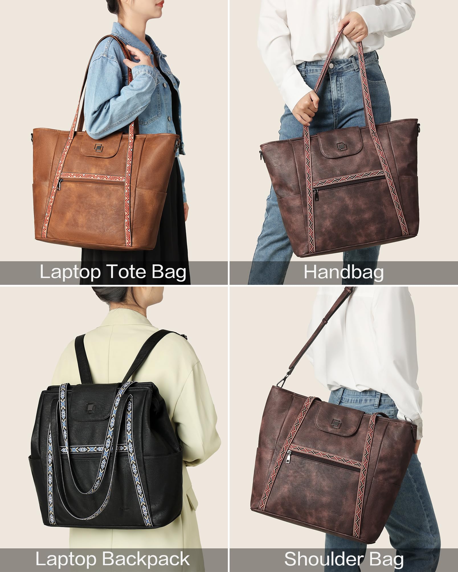Foto 7 pulgar | Bolsa Fadeon Para Portátil, Tamaño Grande, Piel, Para Mujer, Color Marrón - Venta Internacional.
