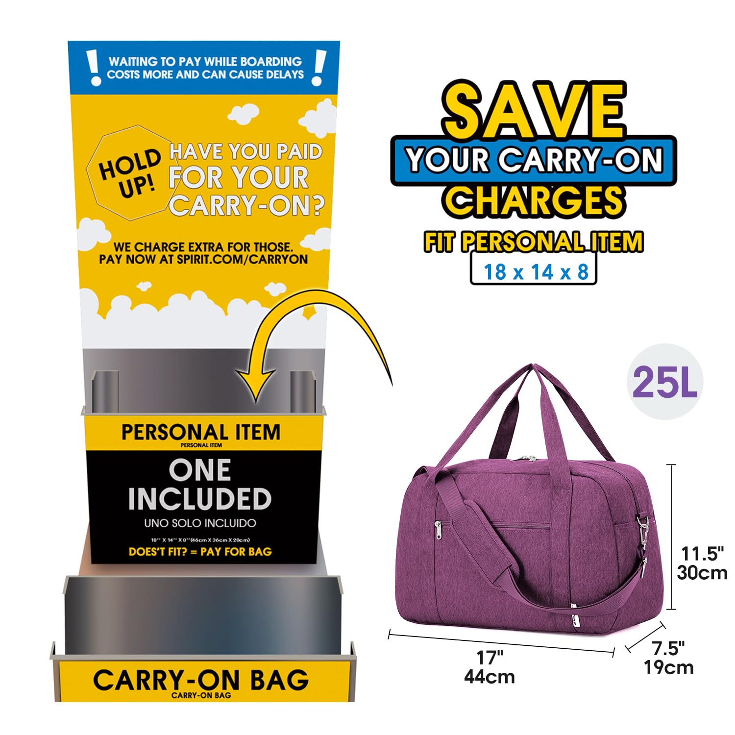 Foto 3 pulgar | Bolsa De Viaje Narwey 18 Carry On Underseat 25 L Para Spirit Airlines - Venta Internacional.