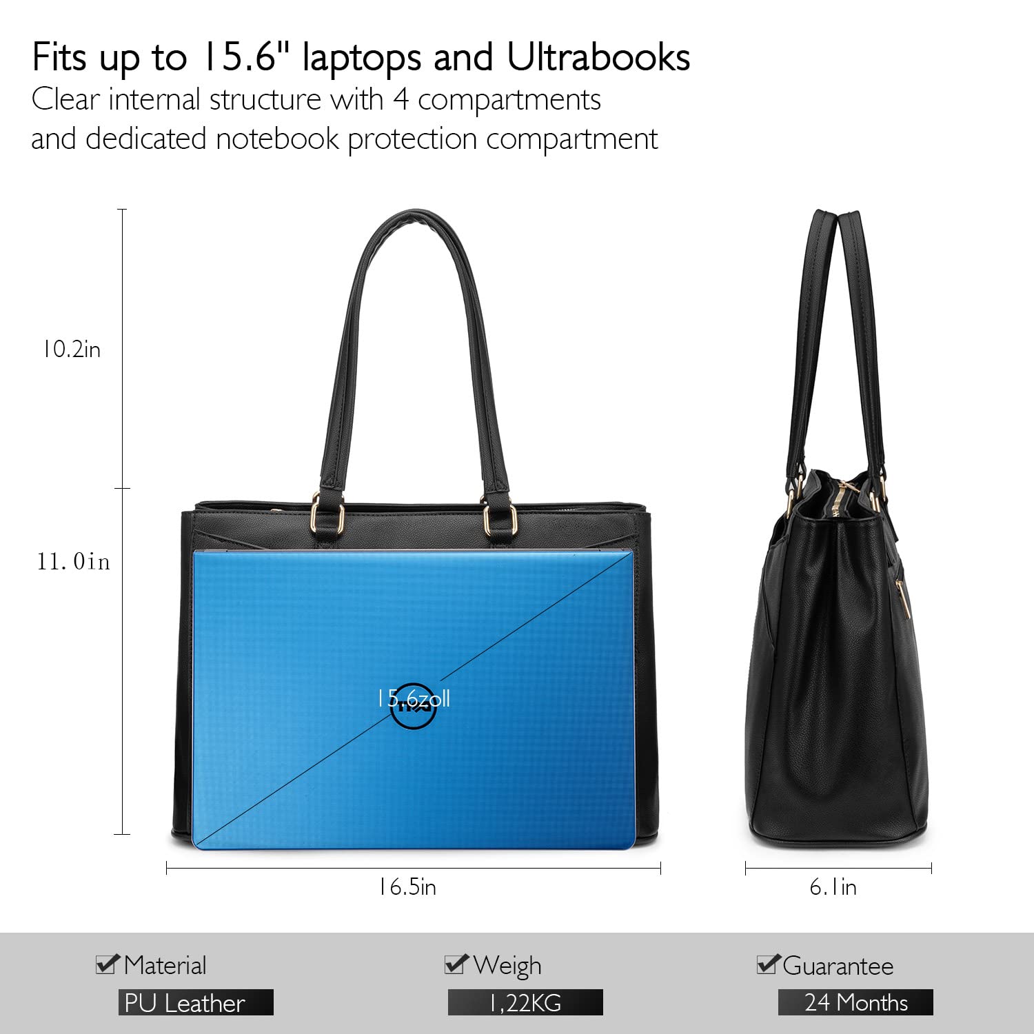 Foto 5 pulgar | Bolso De Mano Para Portátil Lovevook, De Piel Impermeable, 15.6 Pulgadas, Negro, Para Mujer - Venta Internacional.