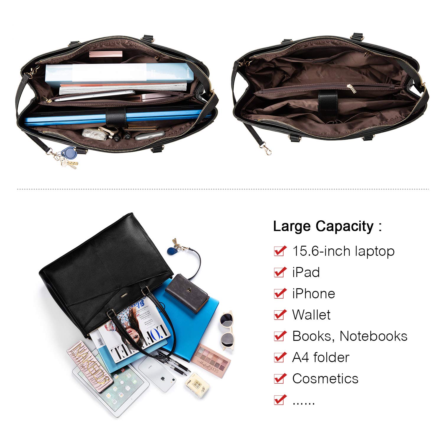 Foto 7 pulgar | Bolso De Mano Para Portátil Lovevook, De Piel Impermeable, 15.6 Pulgadas, Negro, Para Mujer - Venta Internacional.