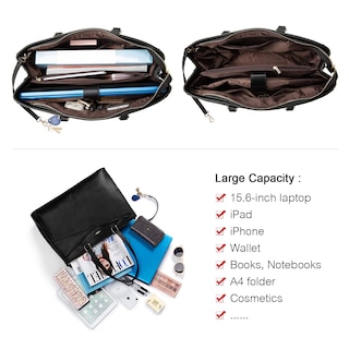 Foto 6 | Bolso De Mano Para Portátil Lovevook, De Piel Impermeable, 15.6 Pulgadas, Negro, Para Mujer - Venta Internacional.