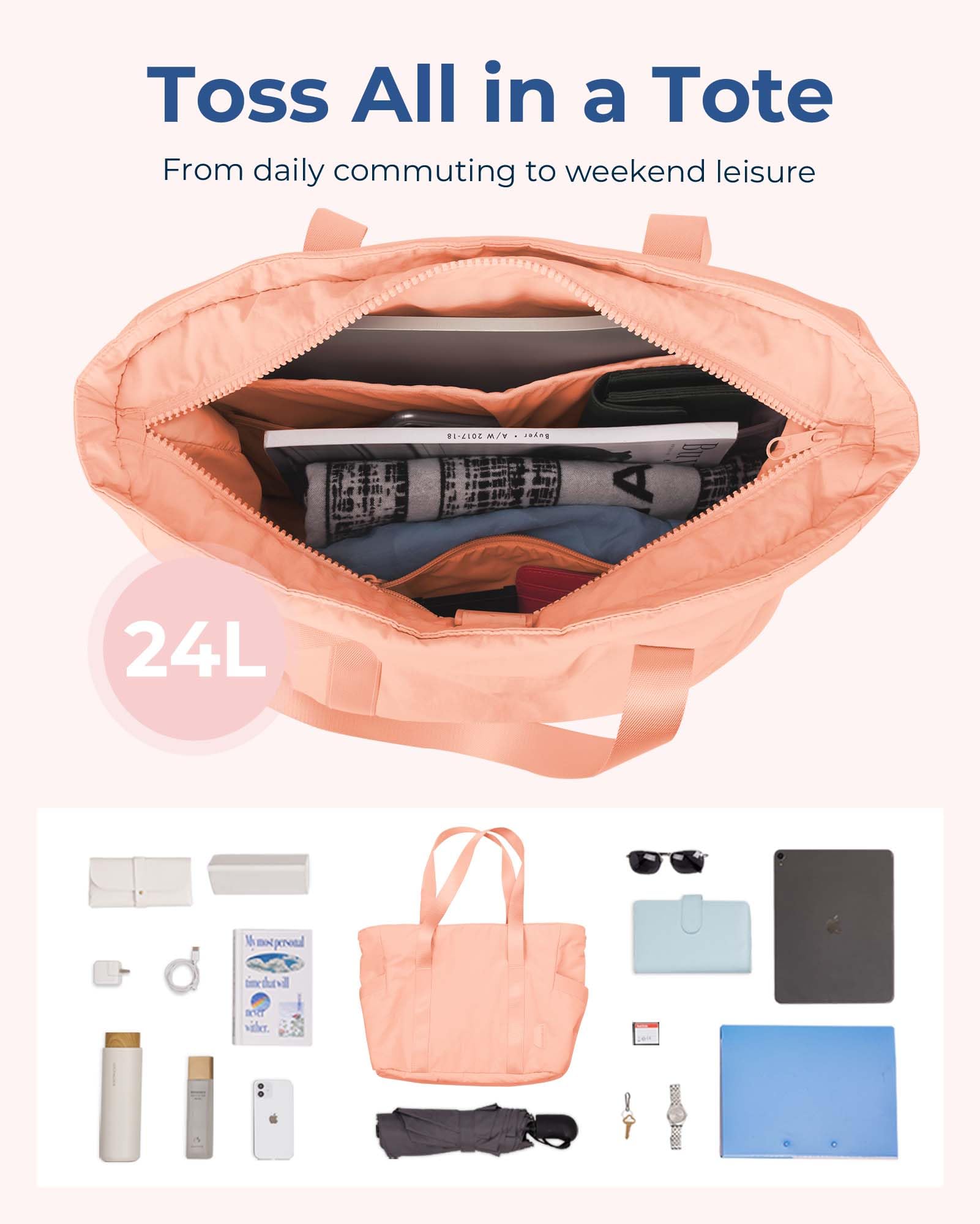 Foto 3 | Bolsa Bagsmart Para Mujer Con Cremallera, Bolsa De Gimnasio De 1,32 Libras - Venta Internacional.