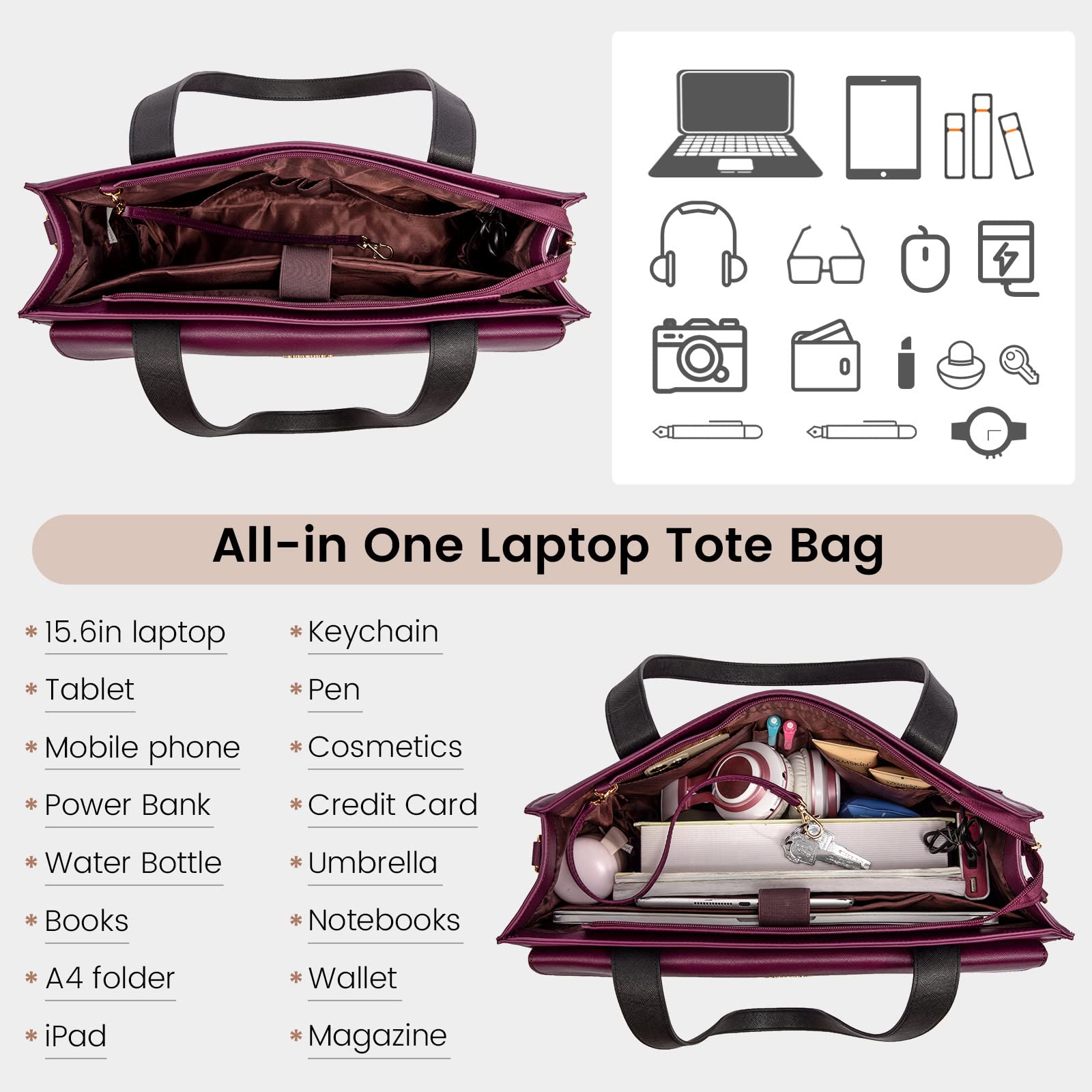 Foto 3 pulgar | Bolsa Para Portátil Lovevook Para Mujer De 15.6 Pulgadas, Piel Impermeable - Venta Internacional.