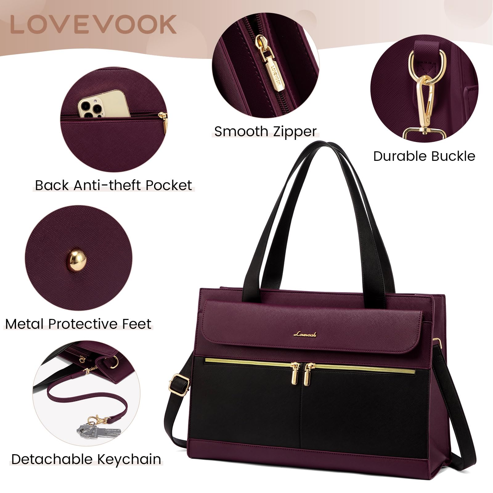 Foto 4 pulgar | Bolsa Para Portátil Lovevook Para Mujer De 15.6 Pulgadas, Piel Impermeable - Venta Internacional.