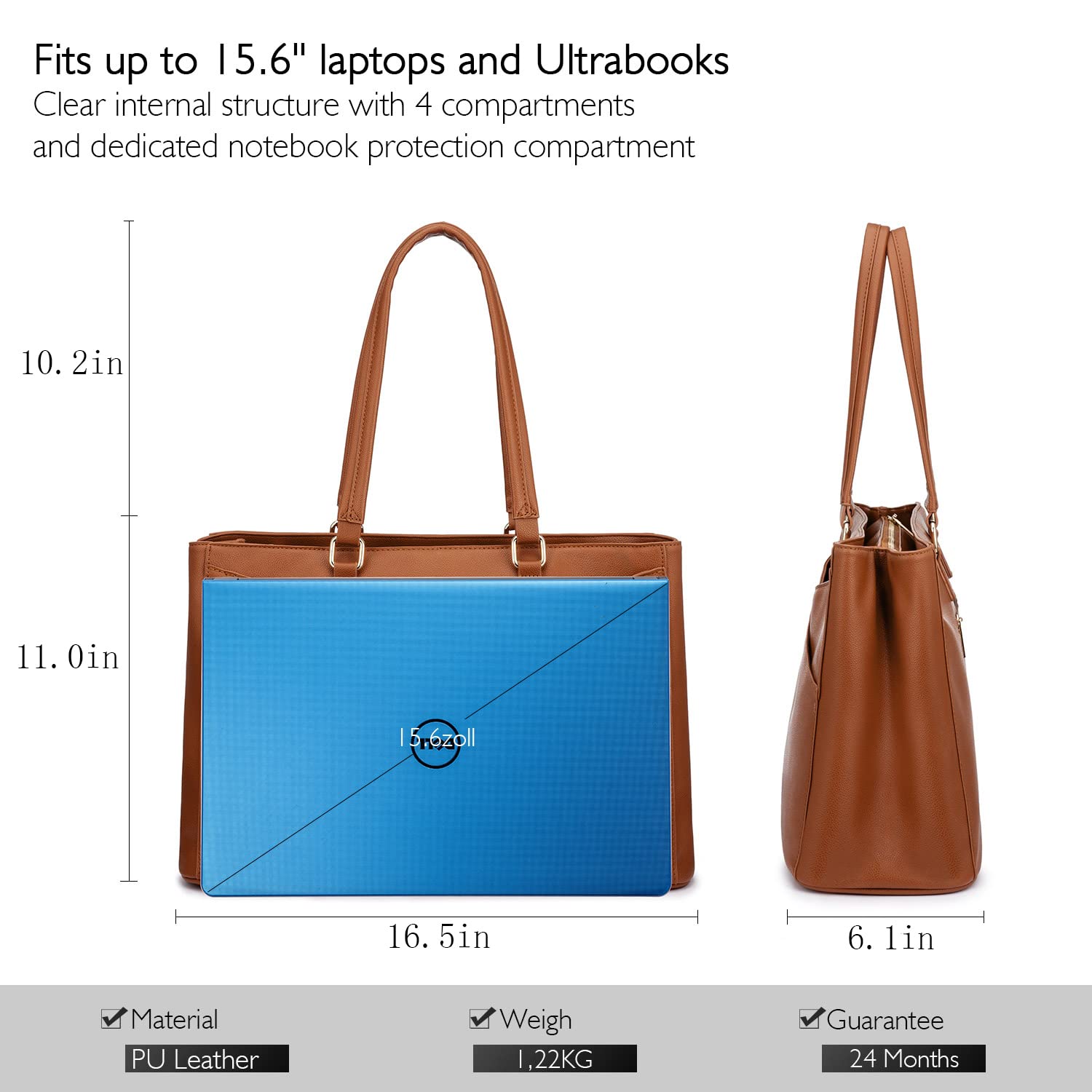 Foto 6 pulgar | Bolsa De Mano Para Portátil Lovevook, Piel Impermeable, 15.6 Pulgadas, Marrón - Venta Internacional.