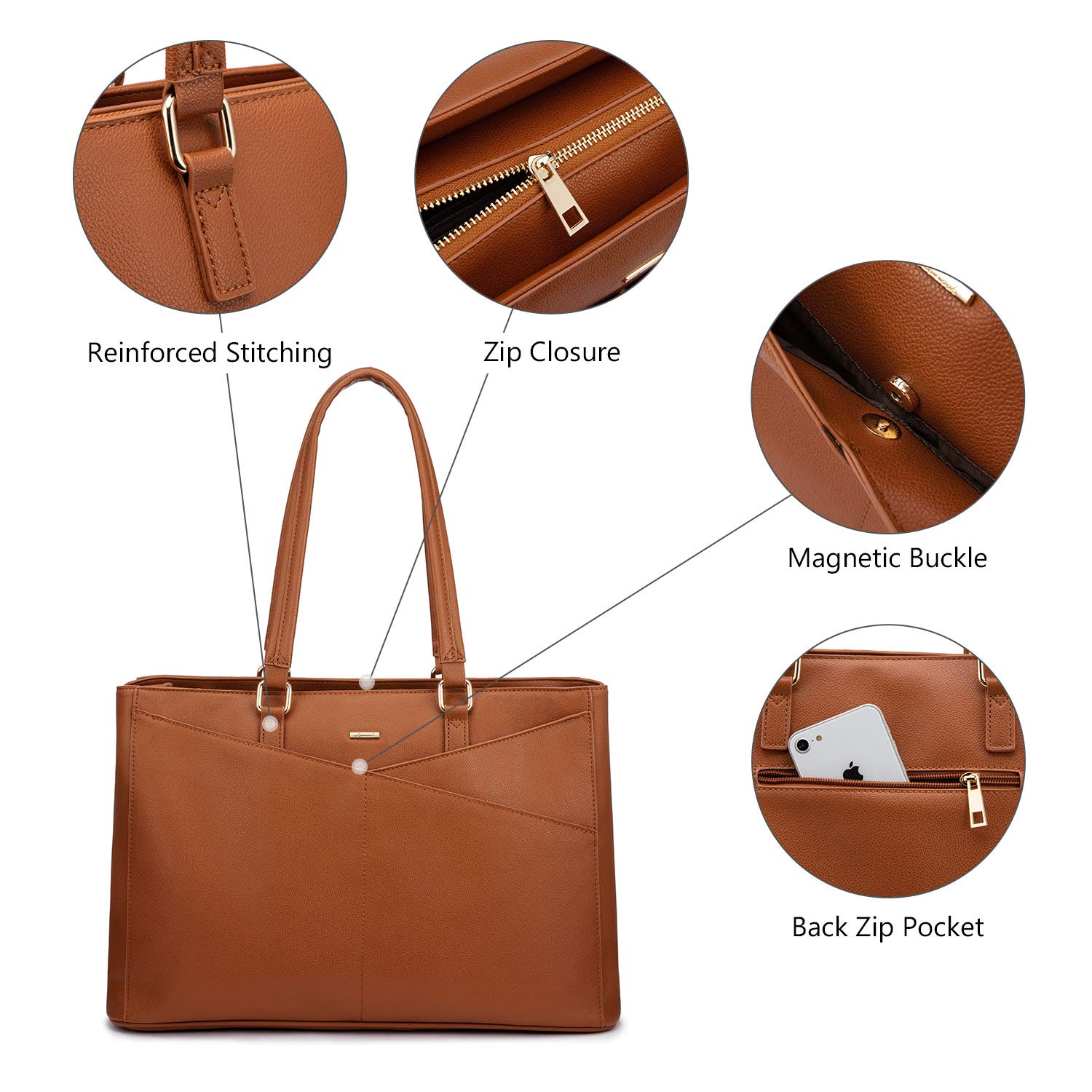 Foto 7 | Bolsa De Mano Para Portátil Lovevook, Piel Impermeable, 15.6 Pulgadas, Marrón - Venta Internacional.