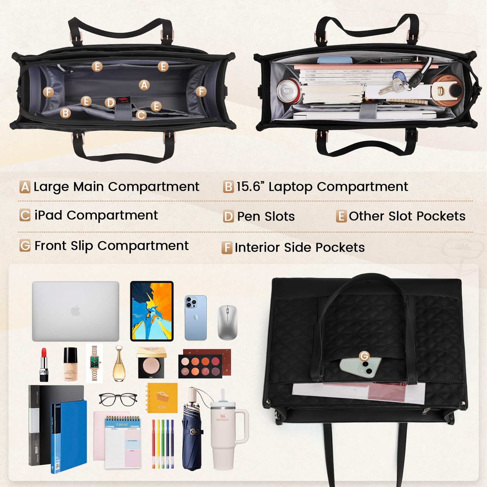 Foto 2 | Bolsa Para Portátil Igolumon Para Mujer, 15.6 Pulgadas, Piel Vegana, Color Negro - Venta Internacional.