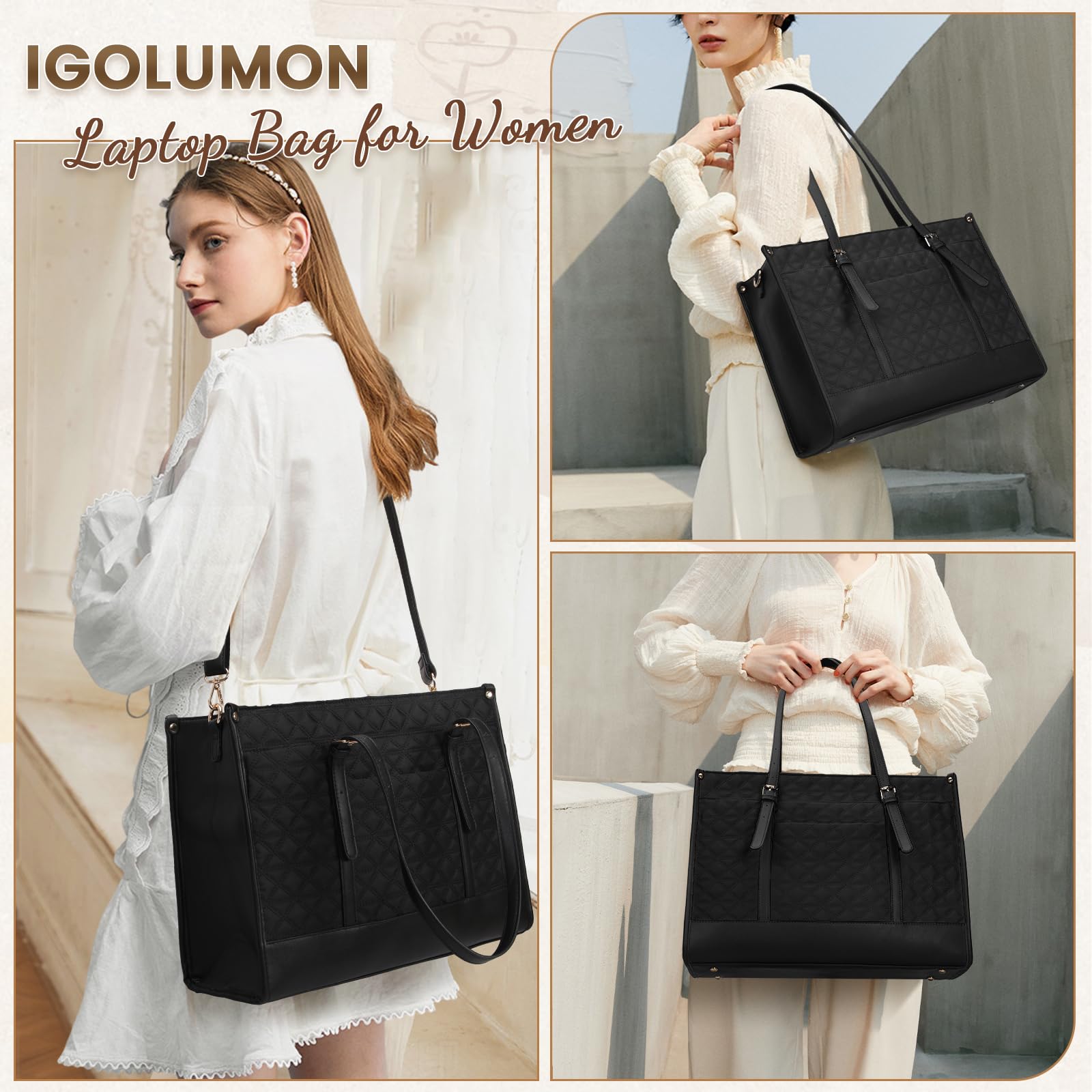 Foto 5 pulgar | Bolsa Para Portátil Igolumon Para Mujer, 15.6 Pulgadas, Piel Vegana, Color Negro - Venta Internacional.