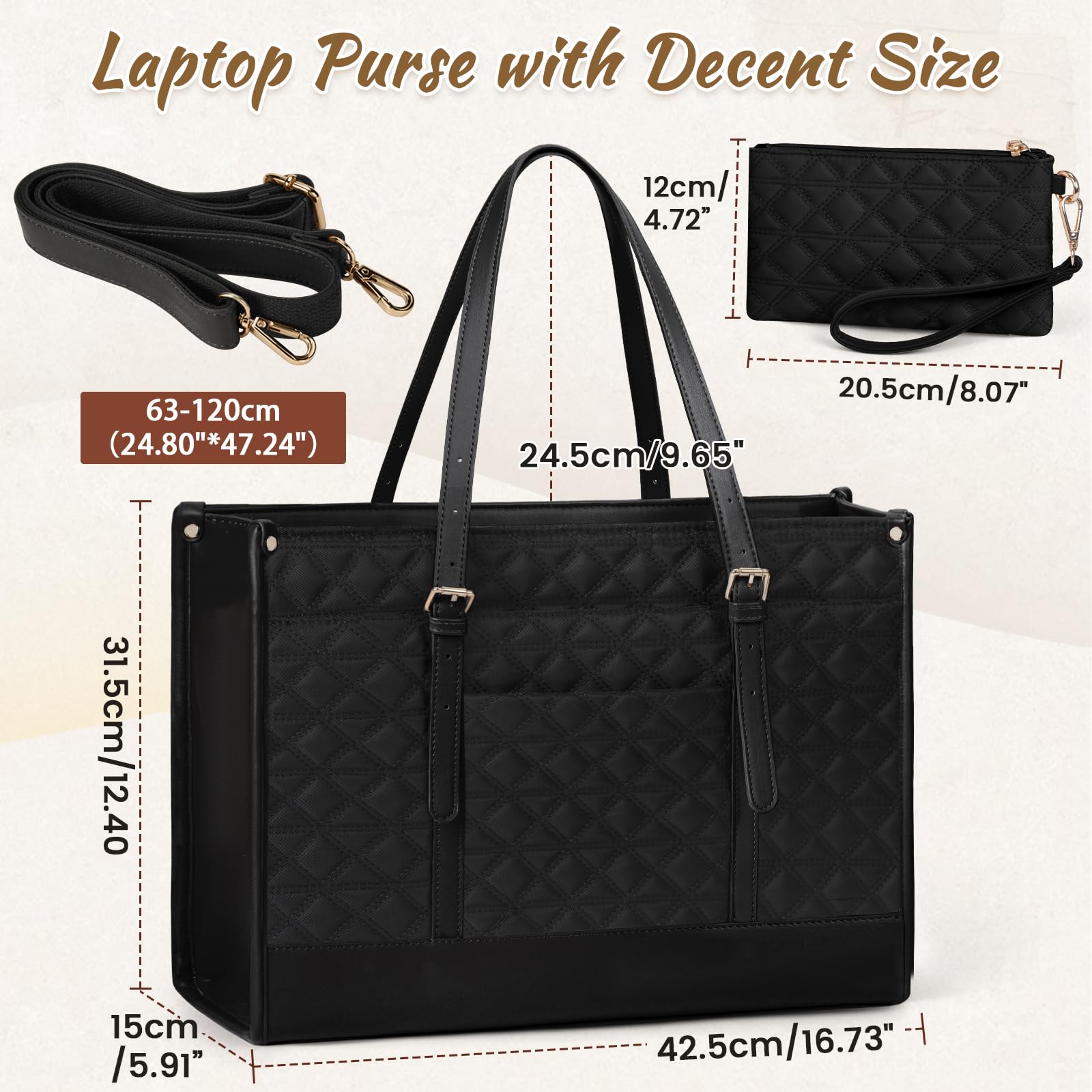 Foto 6 | Bolsa Para Portátil Igolumon Para Mujer, 15.6 Pulgadas, Piel Vegana, Color Negro - Venta Internacional.