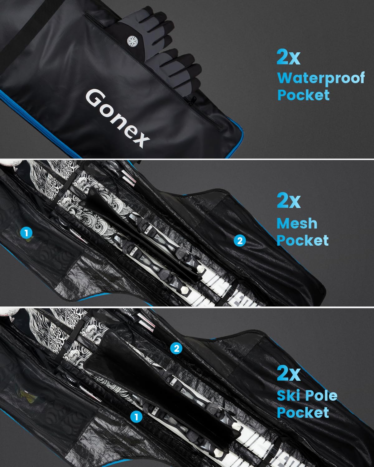 Foto 6 pulgar | Bolsa De Snowboard Gonex Goski-w Con Ruedas De 175 Cm A 190 Cm - Venta Internacional.