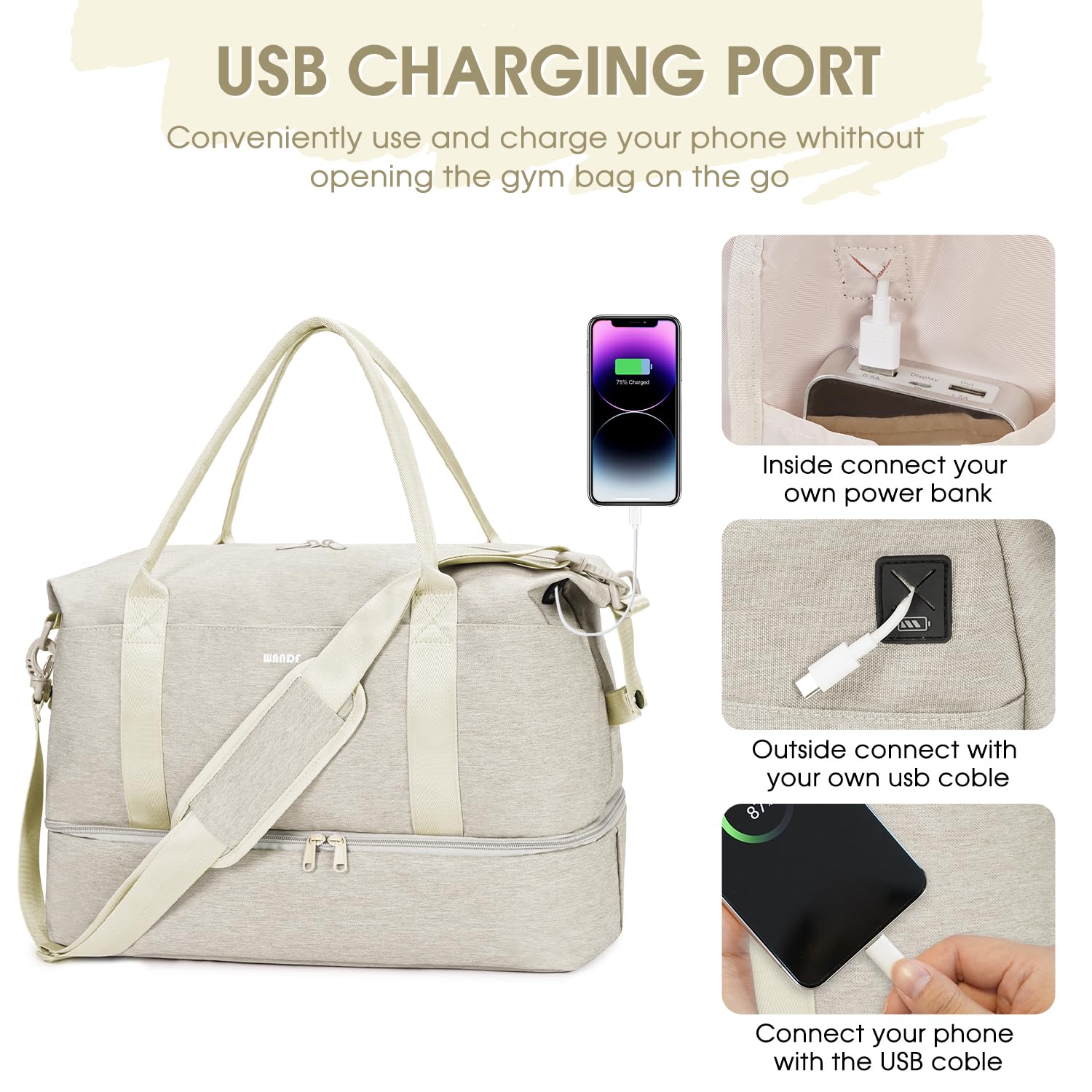 Foto 6 pulgar | Bolsa De Viaje Wandf Para Spirit Airlines Con Puerto Usb, Color Beige - Venta Internacional.