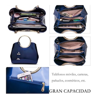 Foto 4 | Bolso De Charol Brillante Belug Azul Marino