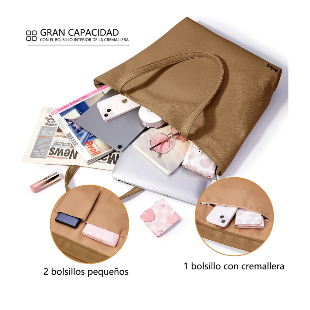 Foto 5 pulgar | Bolso Mano Mujer Alta Capacidad Belug  Marrón