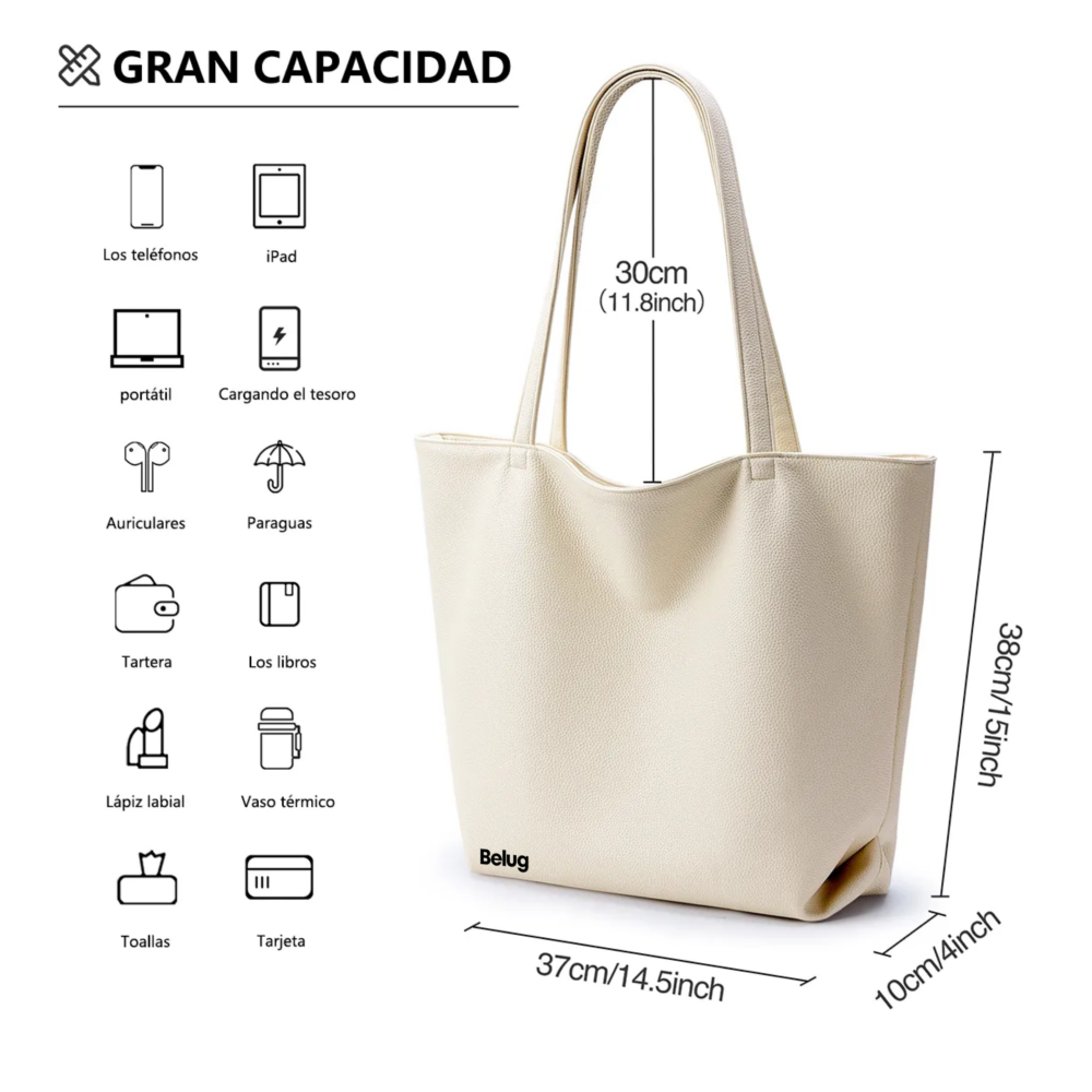 Foto 3 pulgar | Bolso Mano Mujer Alta Capacidad  Belug  Creamy White