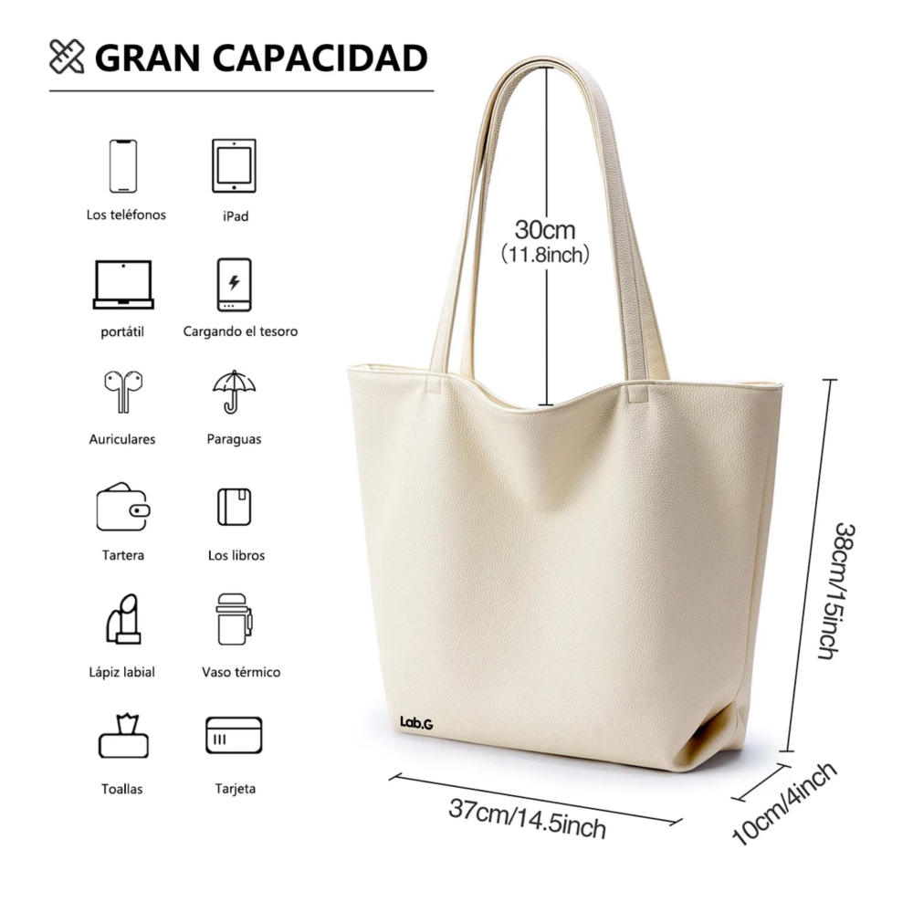 Foto 3 pulgar | Bolso Mano Mujer Alta Capacidad  Lab.g  Creamy White