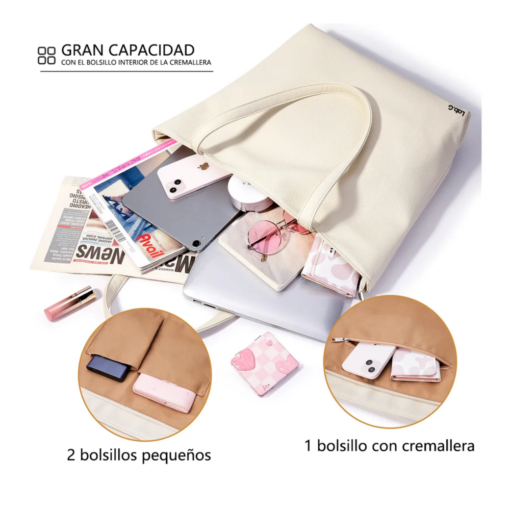 Foto 4 pulgar | Bolso Mano Mujer Alta Capacidad  Lab.g  Creamy White