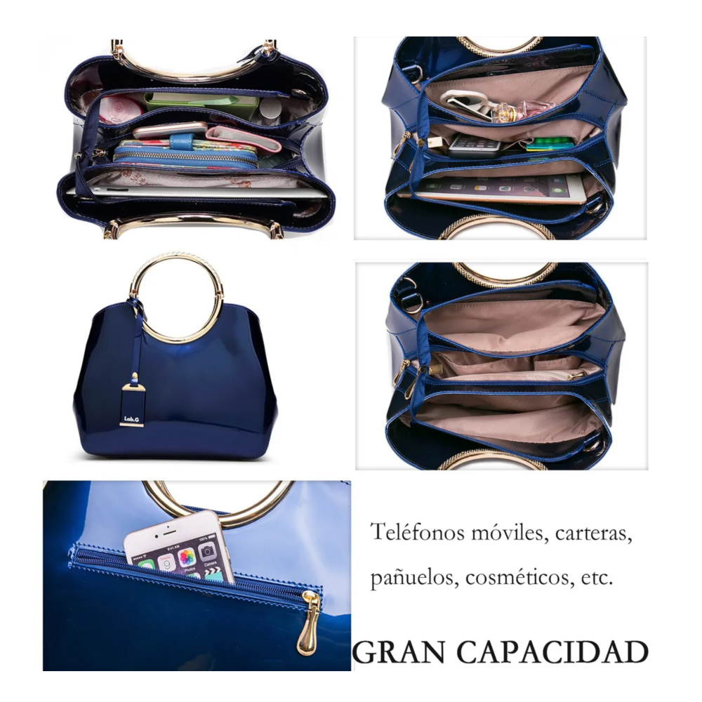 Foto 4 | Bolso De Charol Brillante Lab.g   Azul Marino