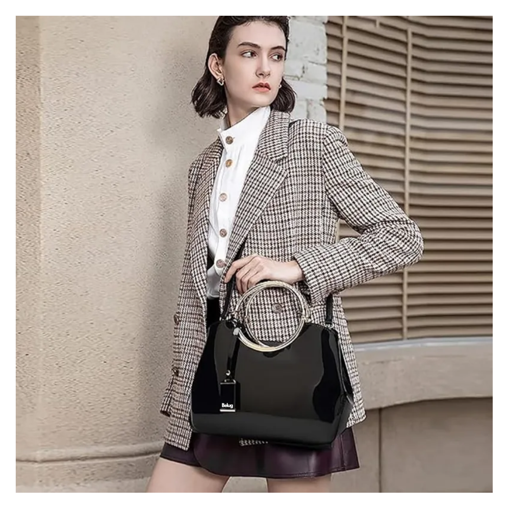 Foto 2 | Bolso De Charol Brillante Belug  Negro