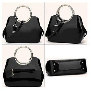 Foto 4 | Bolso De Charol Brillante Lab.g Negro