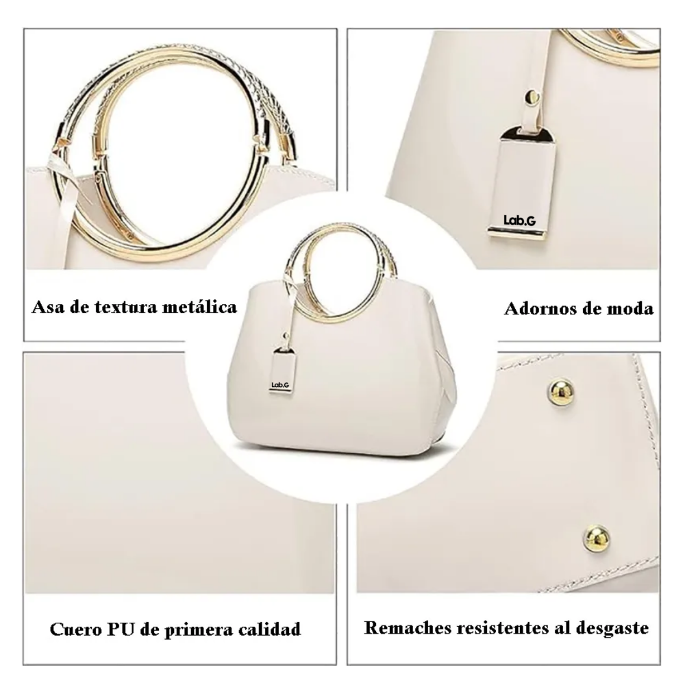 Foto 5 pulgar | Bolso De Charol Brillante Lab.g  Beige
