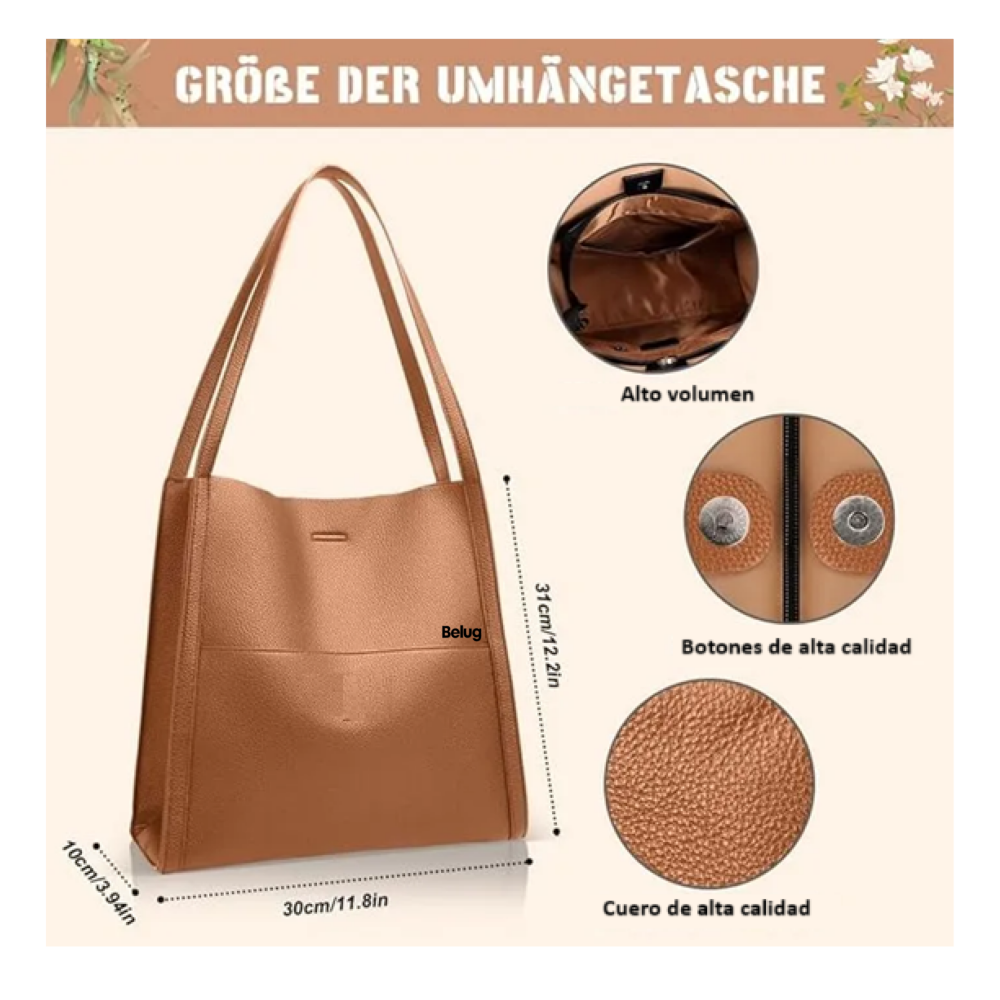 Foto 4 pulgar | Bolso Para Mujer De Cuero Bolsa Tote Belug  Café