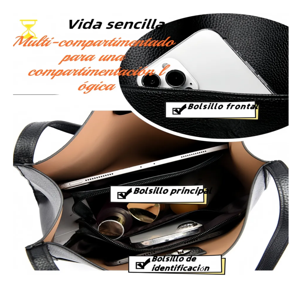 Foto 6 pulgar | Bolso Para Mujer De Cuero Bolsa Tote Belug  Café
