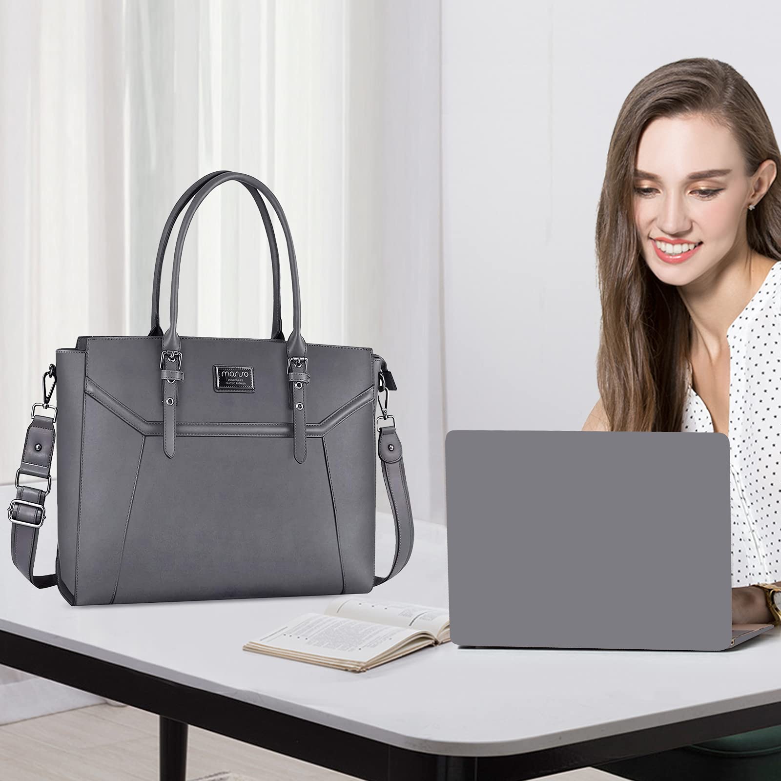 Foto 5 pulgar | Bolsa Para Portátil Mosiso De 17 Pulgadas Para Mujer  Impermeable  Gris - Venta Internacional.